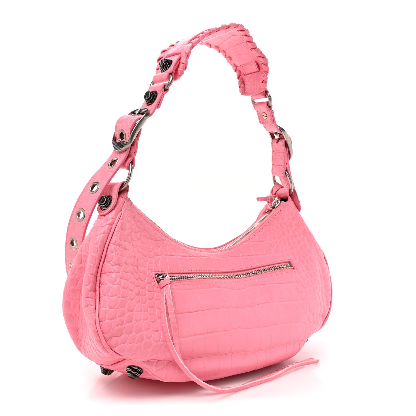 Extra Supple Calfskin Crocodile Embossed Small Le Cagole Shoulder Bag Sweet Pink