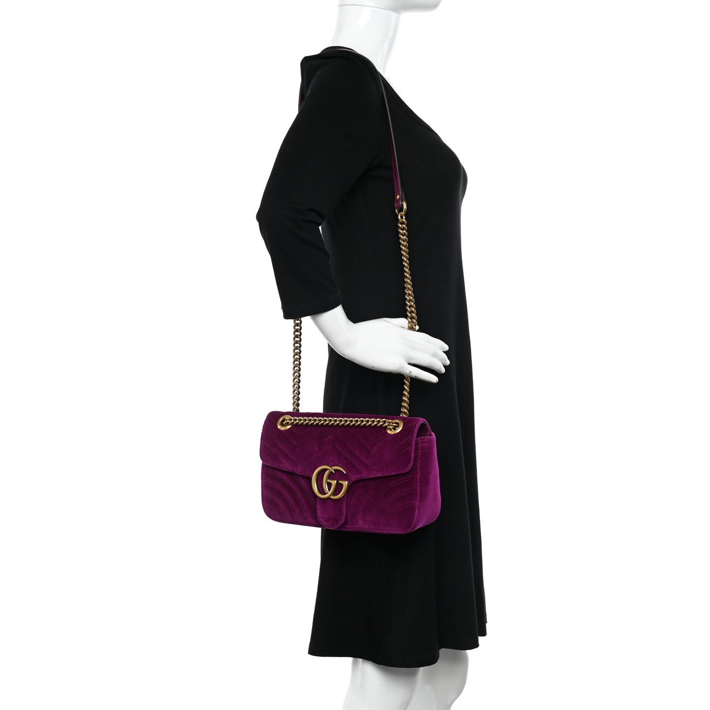 Velvet Matelasse Small GG Marmont Shoulder Bag Fuchsia Violet Cyclamen