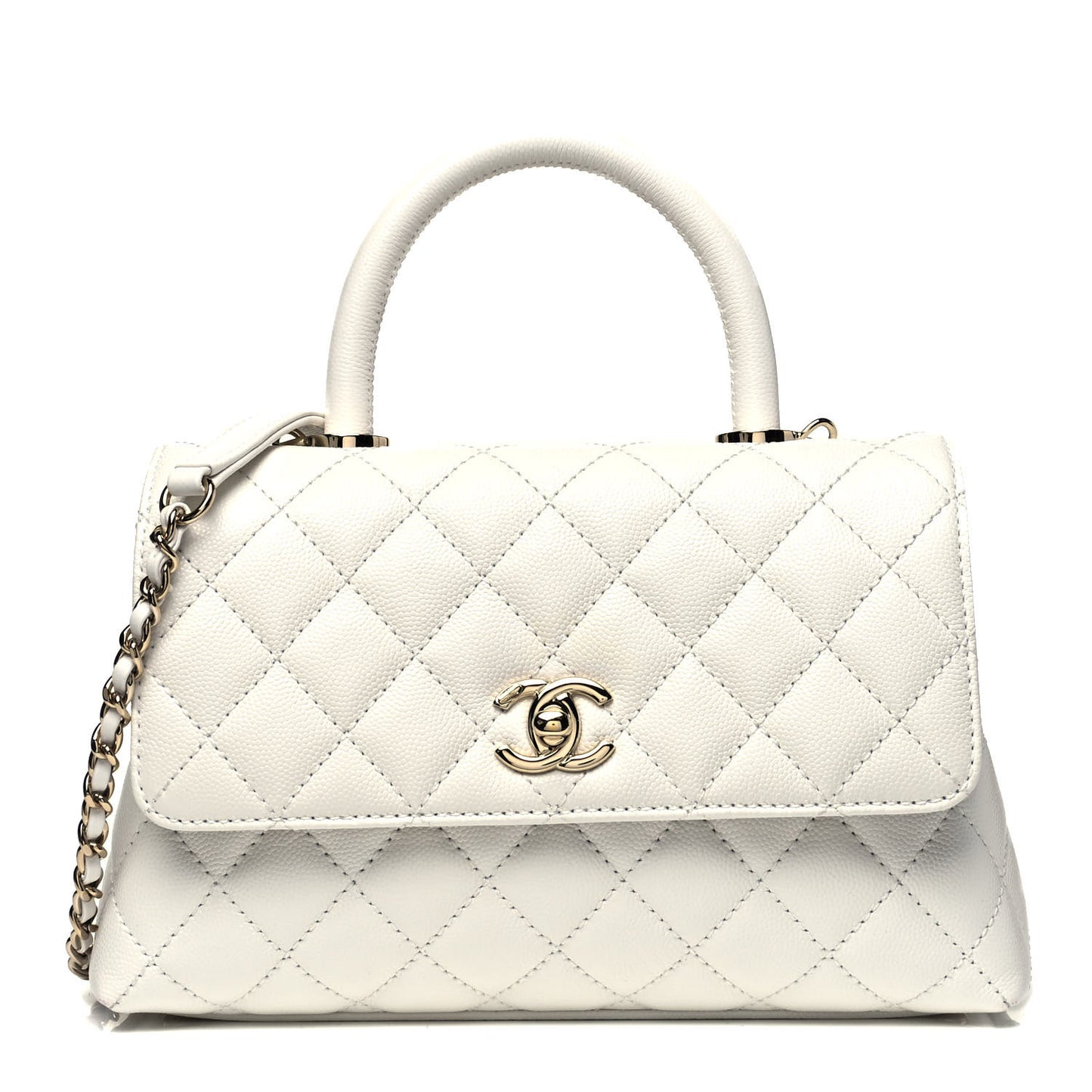 Caviar Quilted Mini Coco Handle Flap White