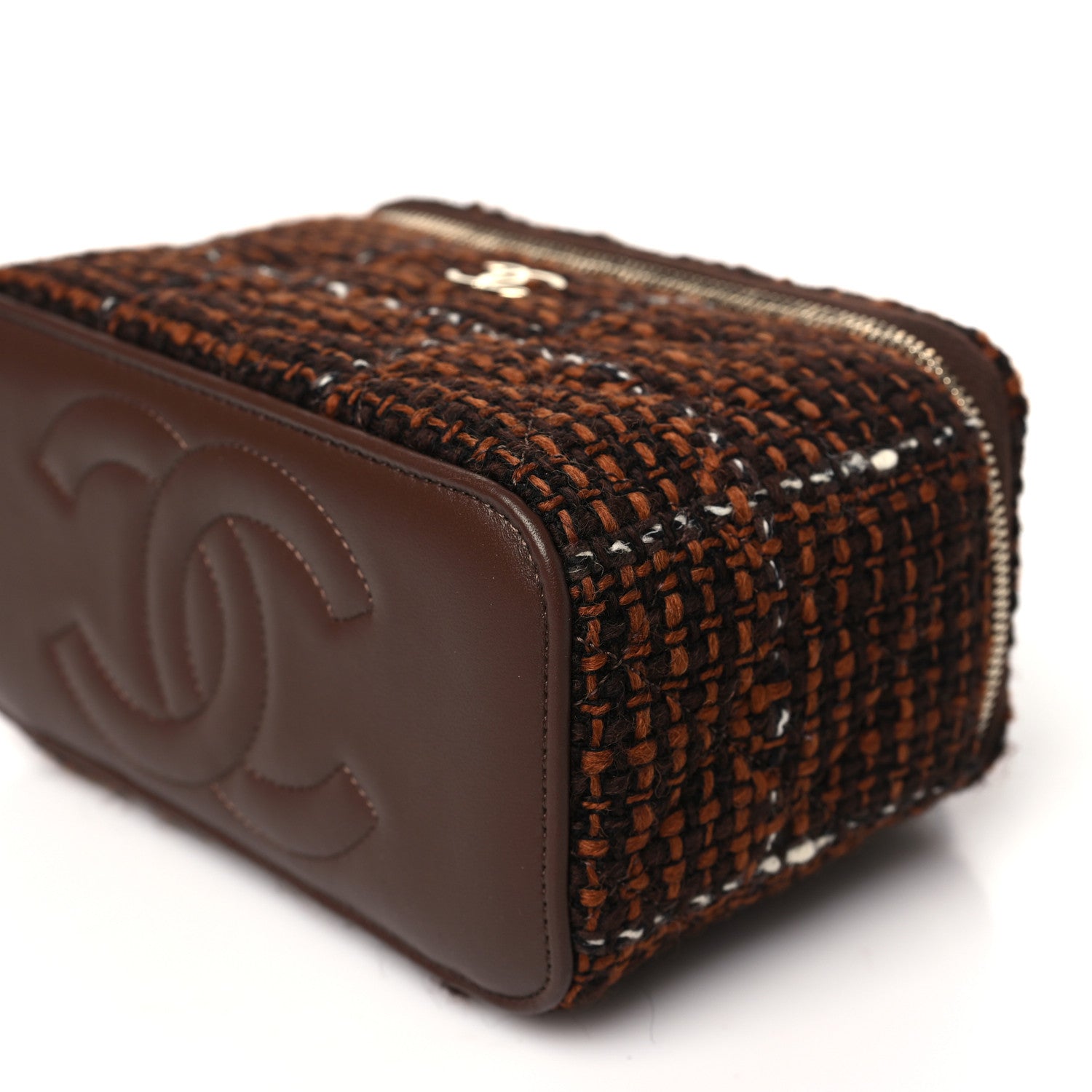 Chanel Tweed Small Top Handle Vanity Case With Chain Brown Multicolor 10 of 11