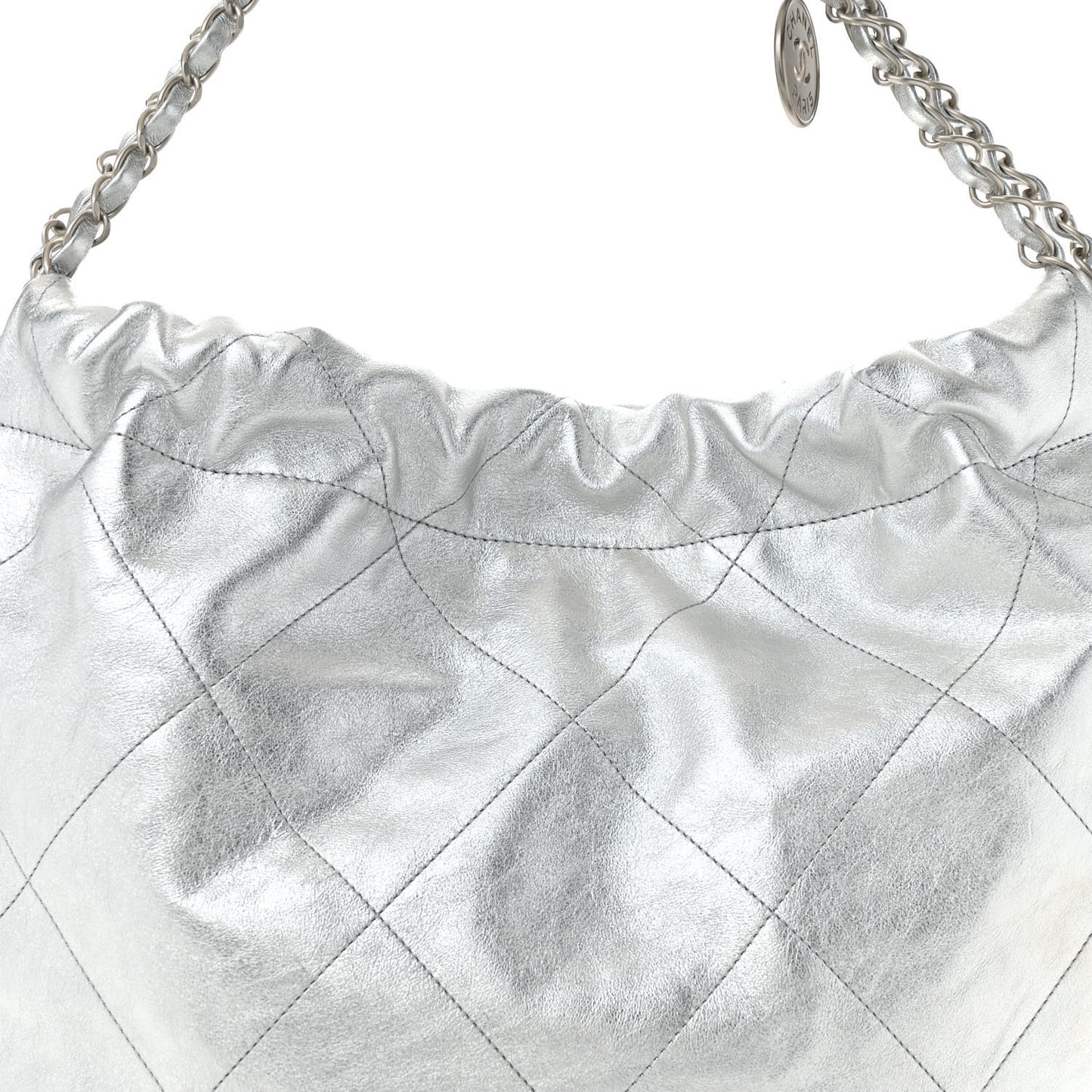 Metallic Calfskin Quilted Chanel 22 Silver
