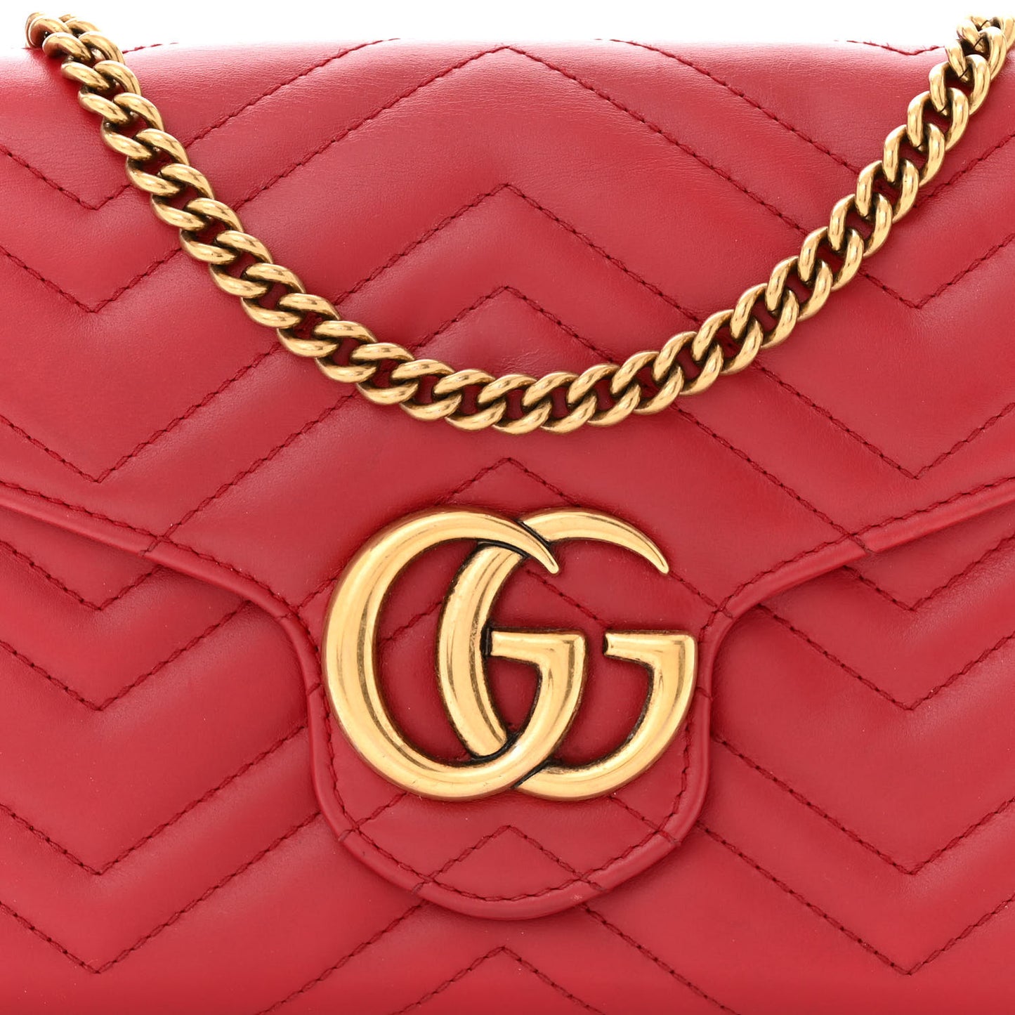 Calfskin Matelasse GG Marmont Chain Wallet Hibiscus Red