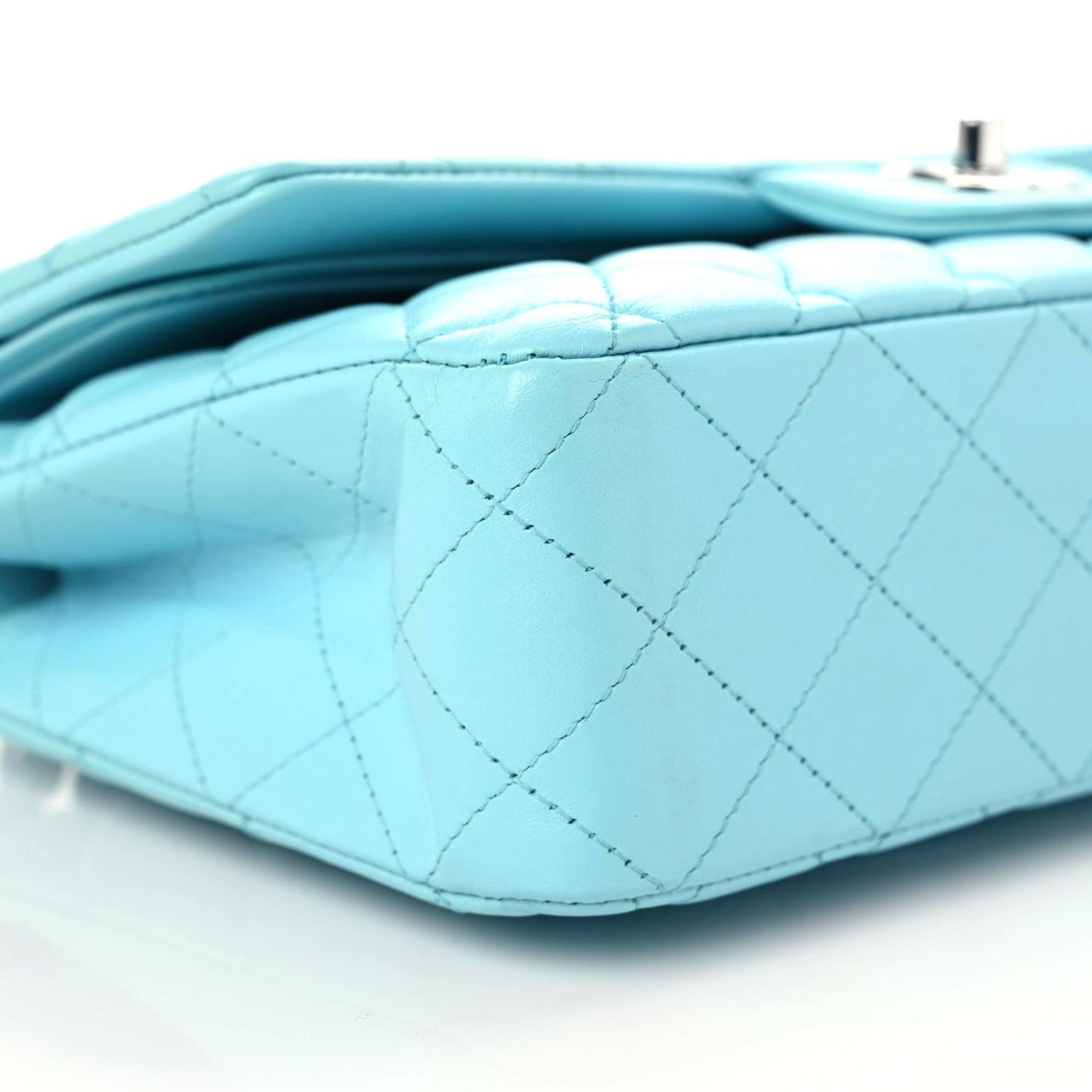 Lambskin Quilted Medium Double Flap Neon Blue