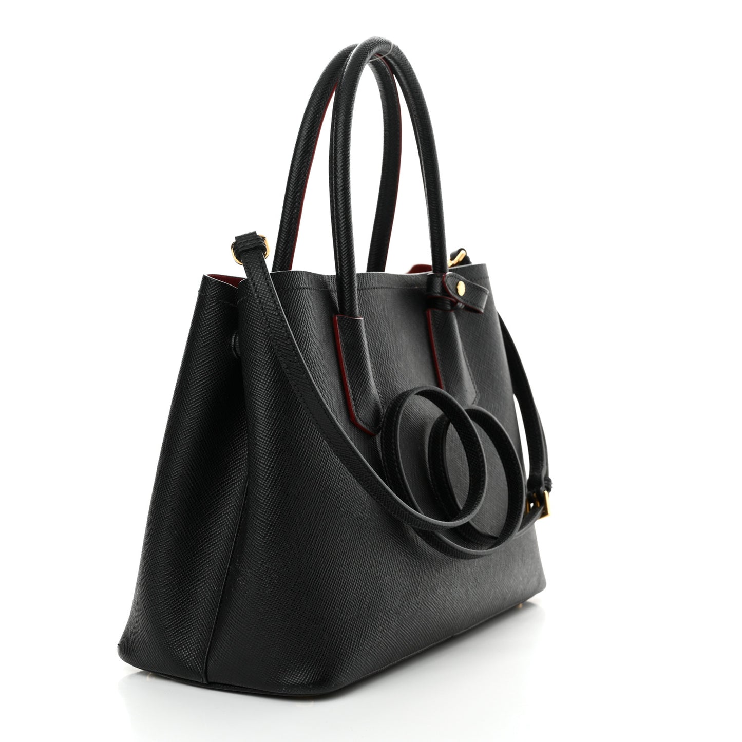 Saffiano Cuir Small Double Bag Black Fuoco