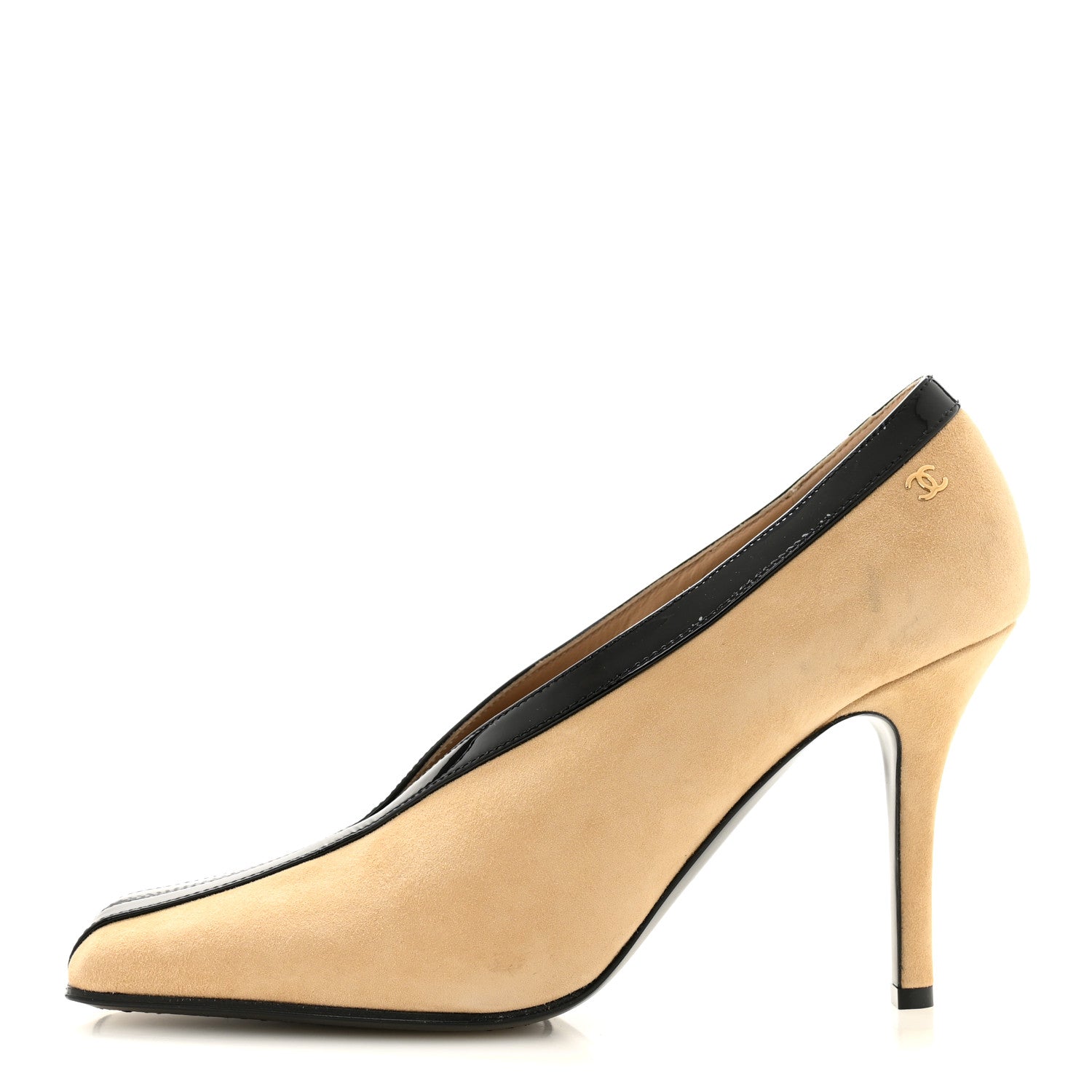 Chanel Suede Patent Calfskin Pumps 40 Beige Black 1889229