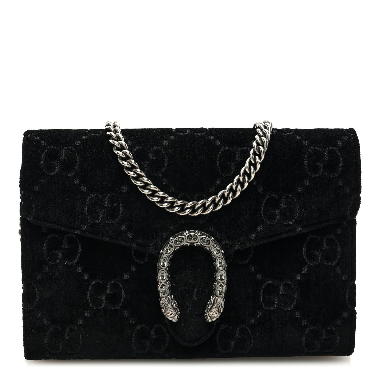 Velvet GG Monogram Mini Dionysus Chain Wallet Black