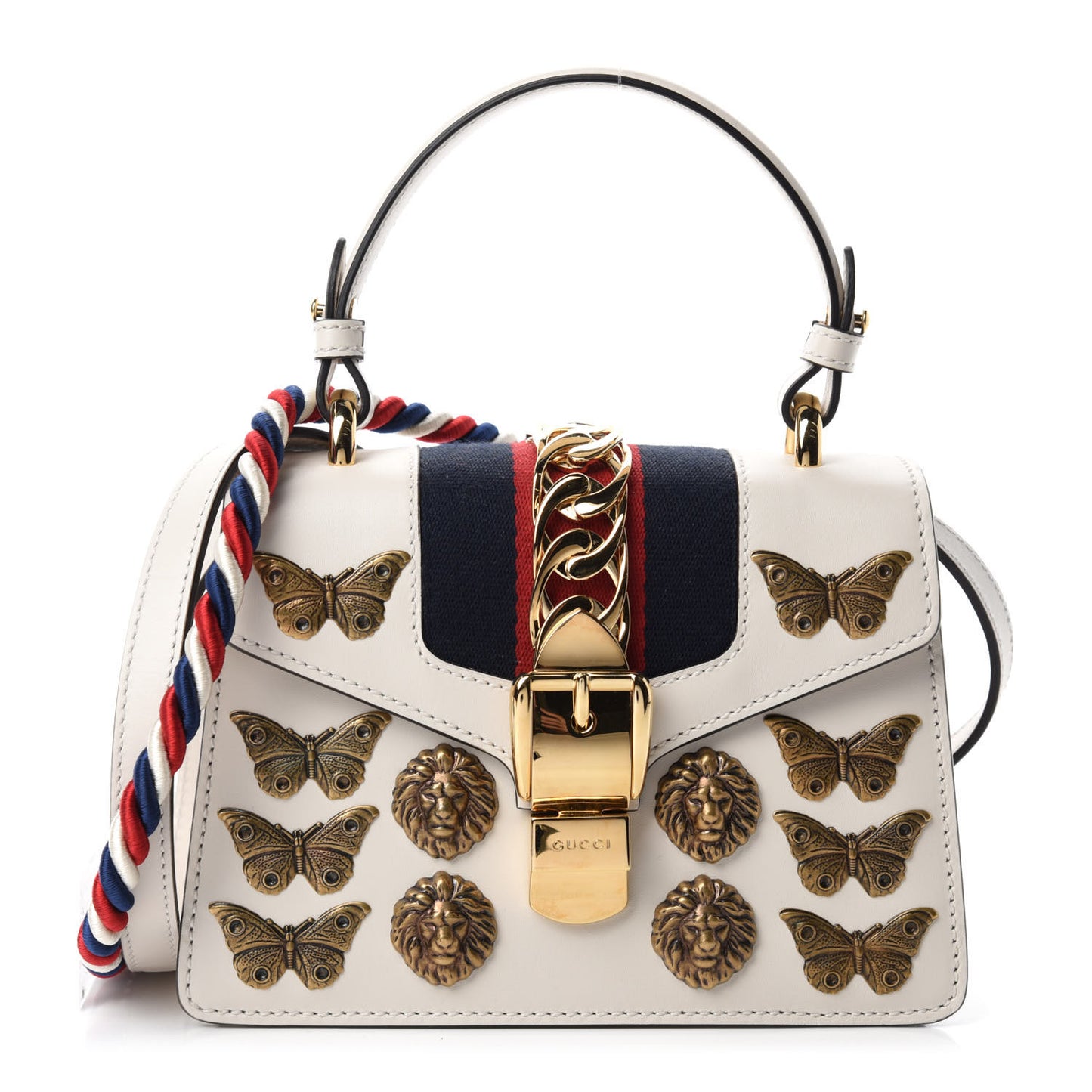 Calfskin Animal Studs Mini Sylvie Top Handle Bag White