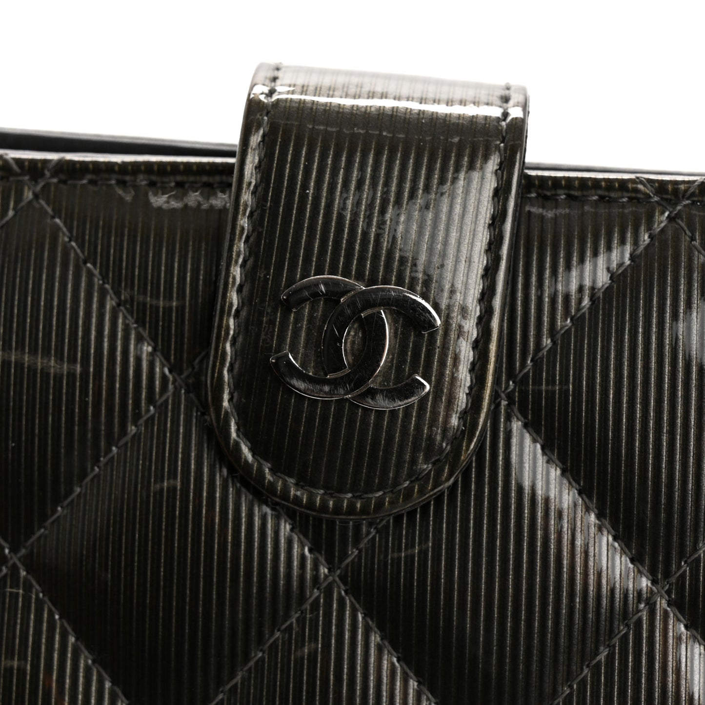 Striated Patent CC French Wallet Dark Grey
