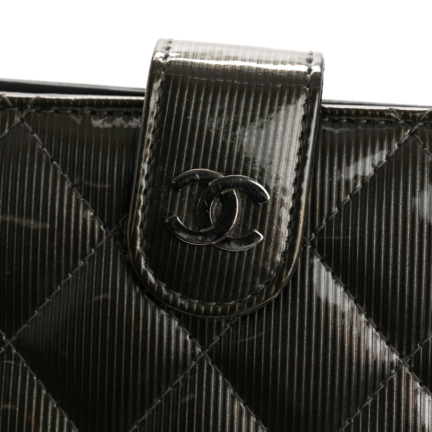 Chanel Striated Patent CC French Wallet Dark Grey 10 of 11