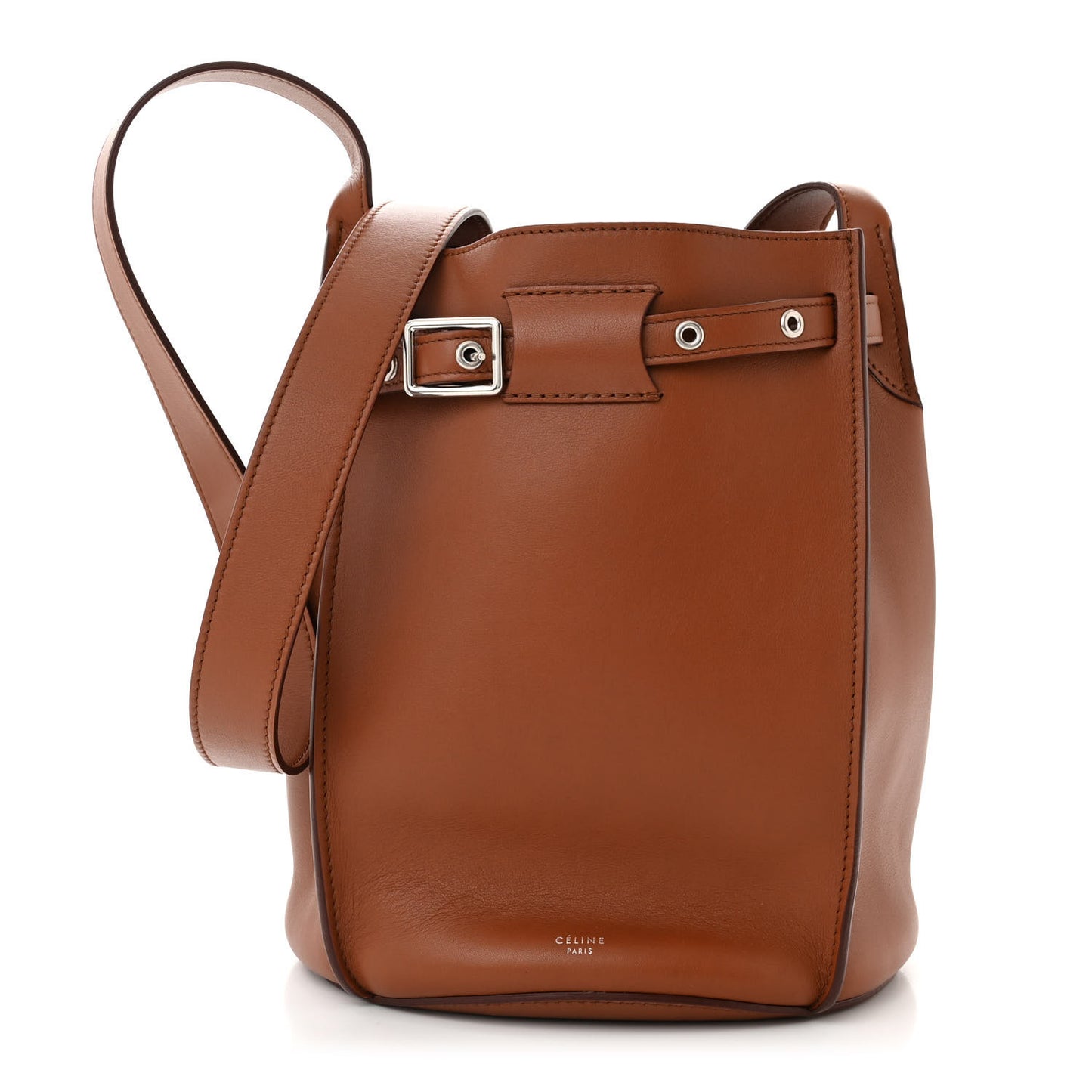 Smooth Calfskin Long Strap Big Bucket Bag Tan