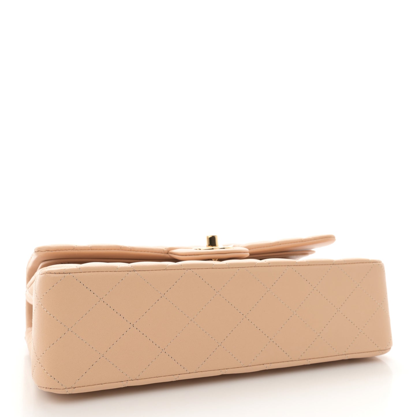 Lambskin Quilted Medium Double Flap Beige