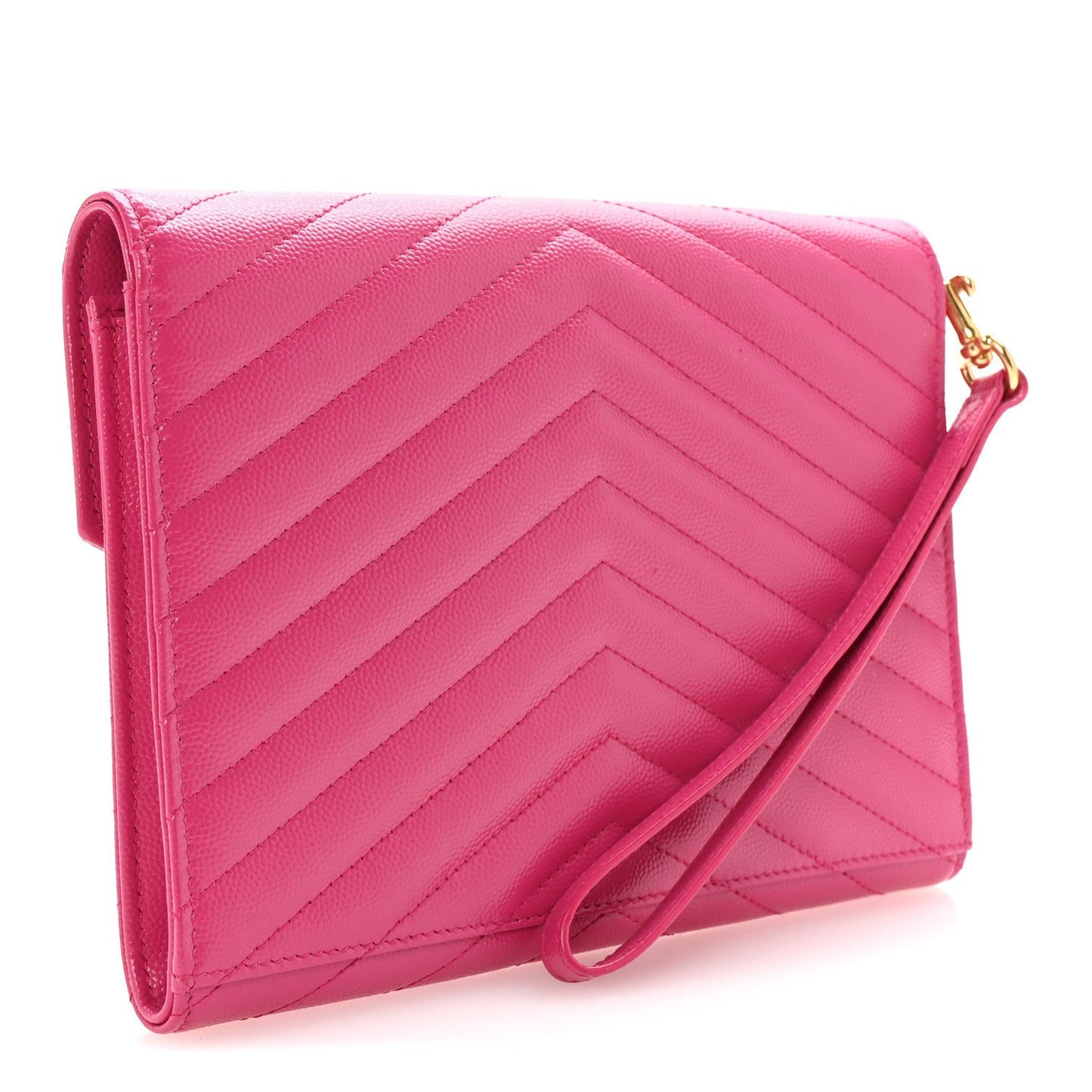 Grain De Poudre Matelasse Chevron Monogram Envelope Clutch Fuchsia