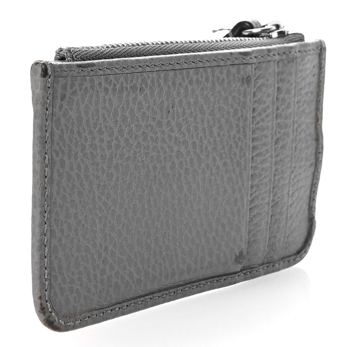 Dollar Calfskin Enamel Monochrome GG Marmont Key Case Card Holder Grey