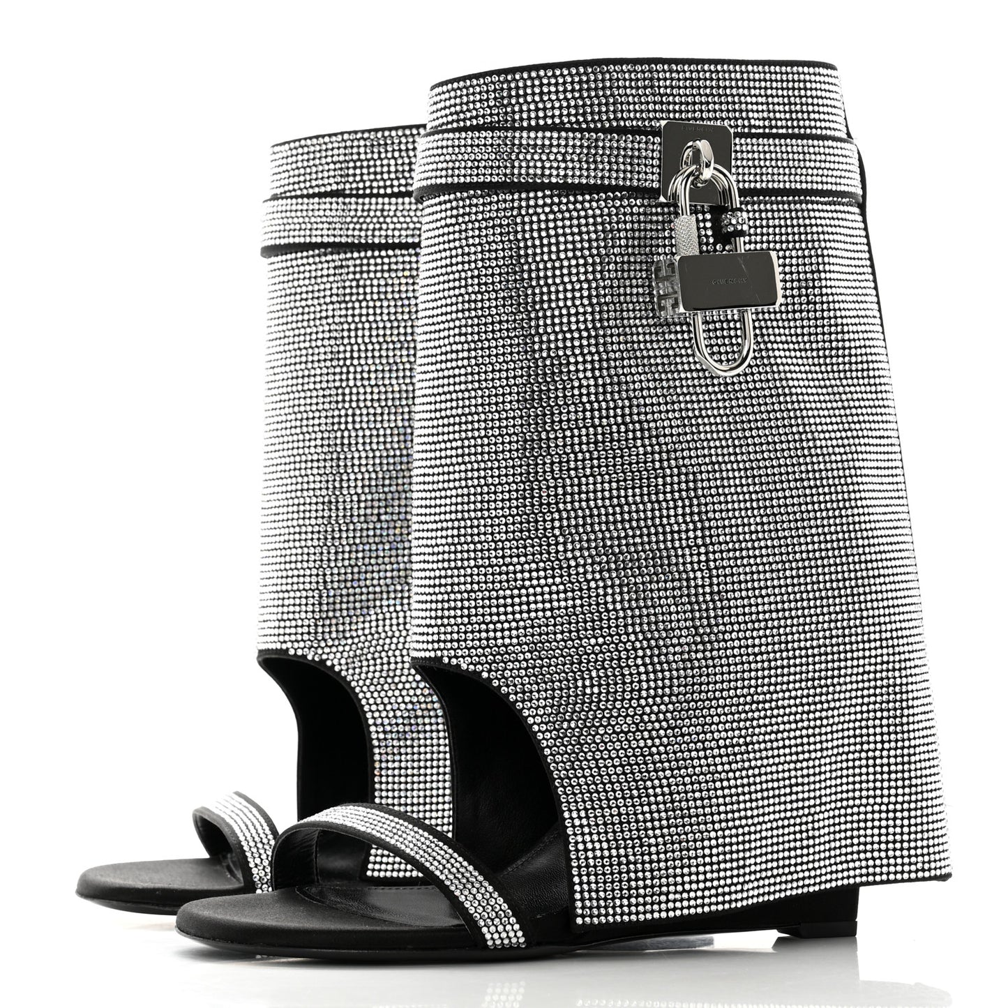 Strass Shark Lock Sandals 38 Silvery