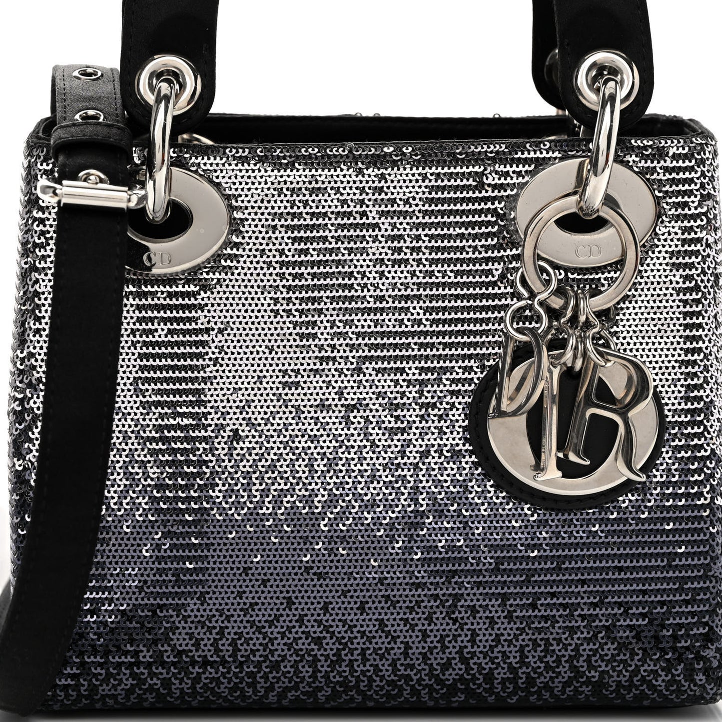 Satin Sequin Gradient Mini Lady Dior Black Silver