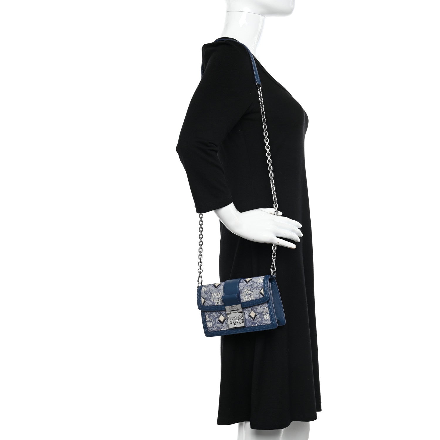 MCM Vintage Jacquard Monogram Mini Tracy Crossbody Blue 2 of 9