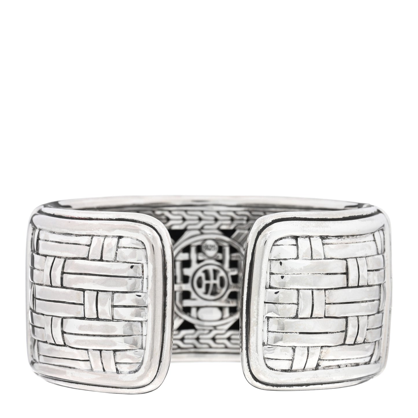Sterling Silver Wide Bedeg Basket Weave Kick Cuff Bracelet