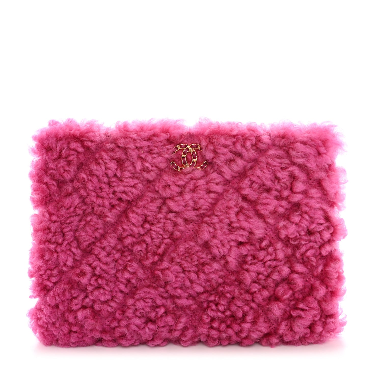 Shearling Sheepskin Large Chanel 19 Cosmetic Case Pink