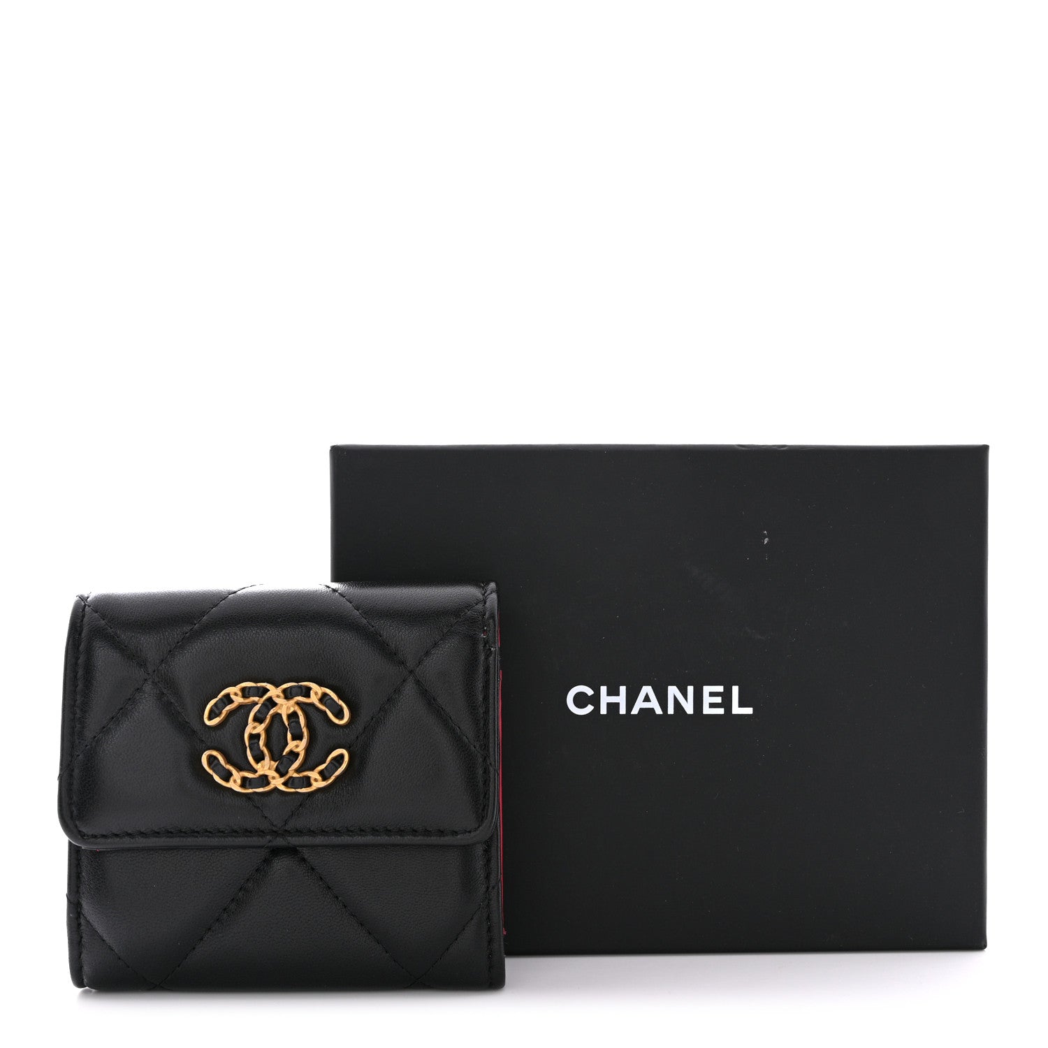 Chanel Goatskin Quilted Chanel 19 Small Flap Wallet Black 10 of 10