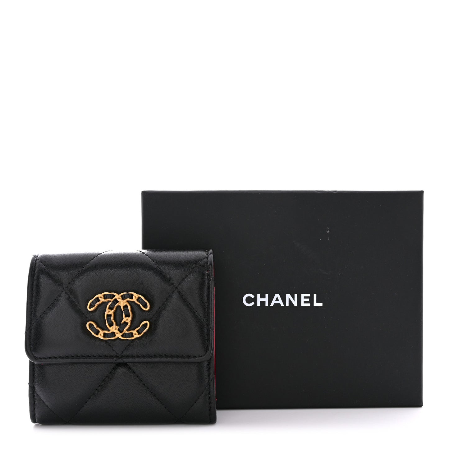 Goatskin Quilted Chanel 19 Small Flap Wallet Black