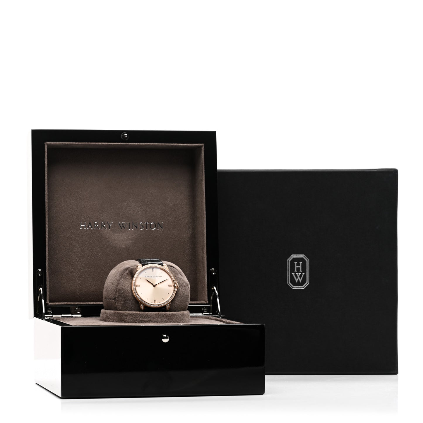 18K Rose Gold Alligator Diamond Bezel 39mm Midnight Quartz Watch Champagne