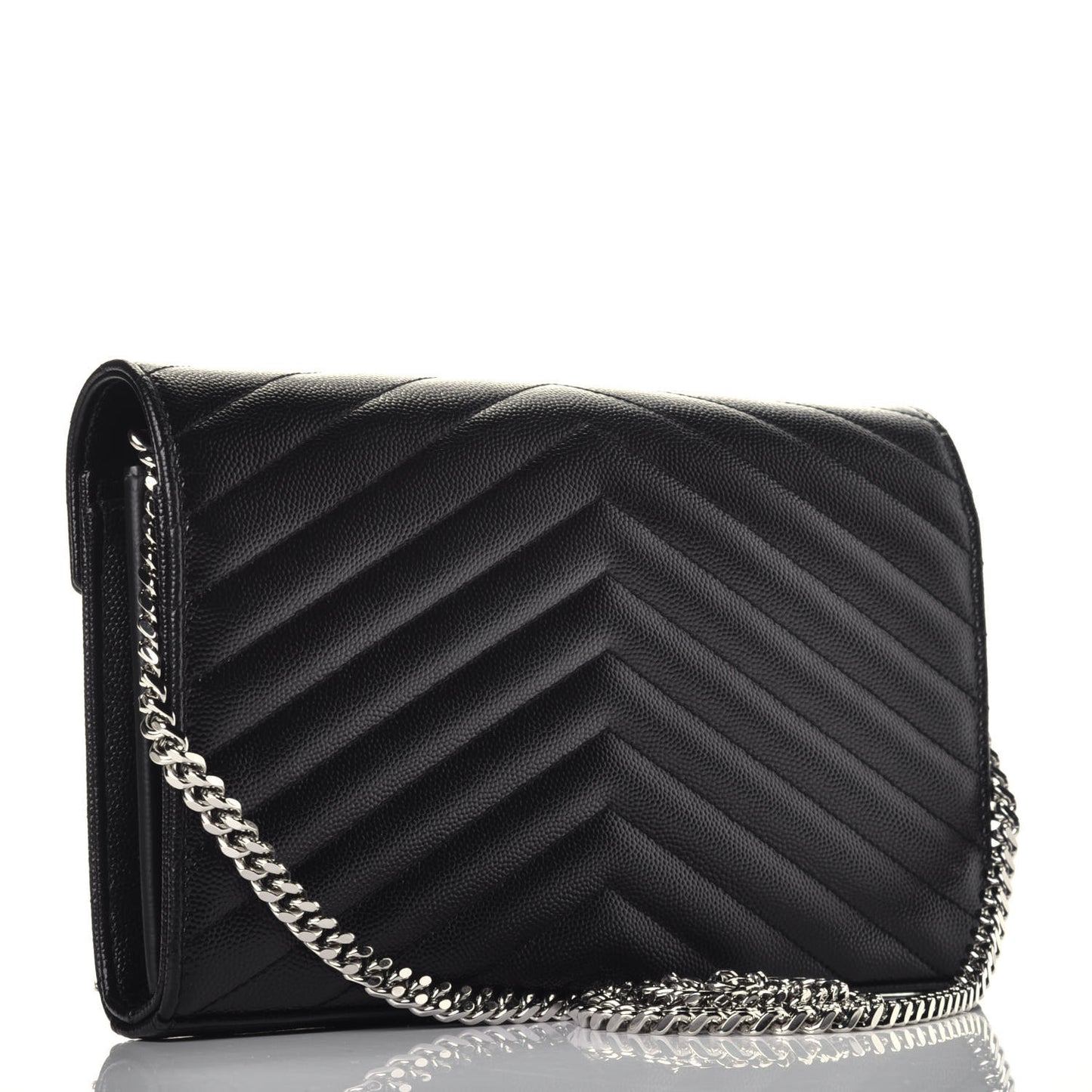 Grain De Poudre Matelasse Chevron Monogram Chain Wallet Black