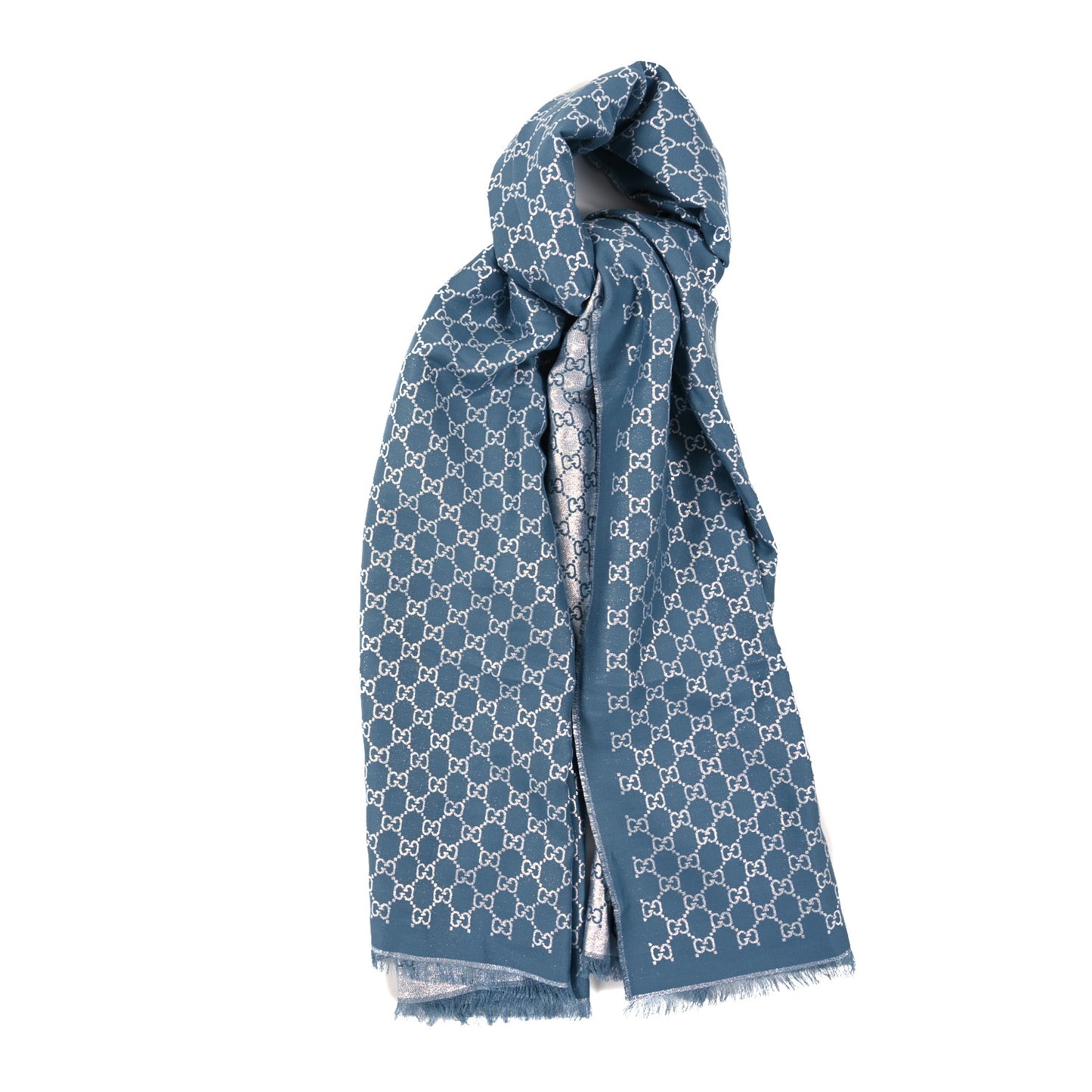 Cotton Lame GG Monogram Argentavio Fringe Scarf Periwinkle Light Grey