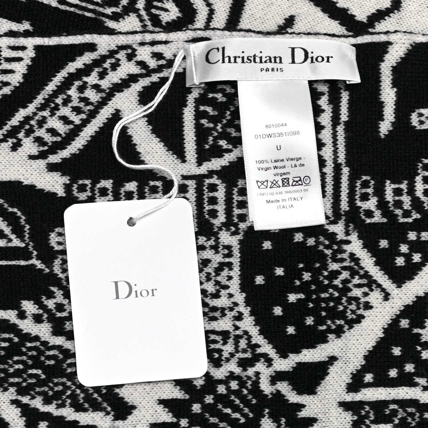 Christian Dior Wool Toile De Jouy Sauvage Scarf Black White 4 of 4