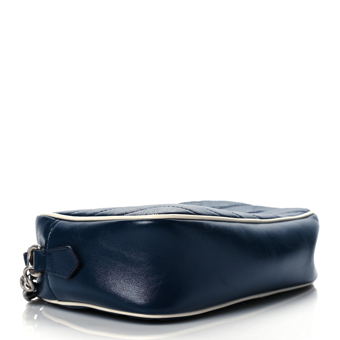 Vintage Effect Calfskin Matelasse Diagonal Small Torchon GG Marmont Chain Shoulder Bag Blue Agata Mystic White
