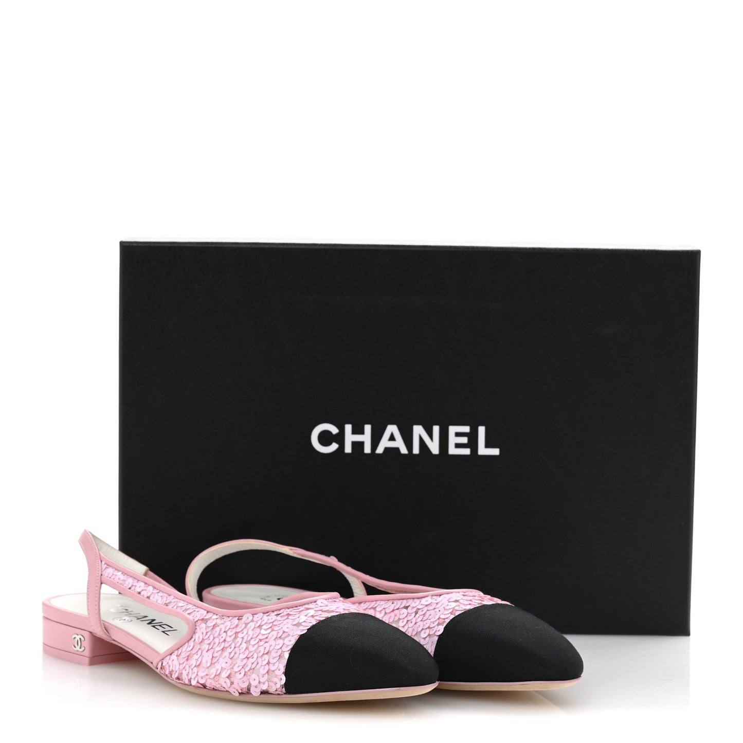 Sequins Satin Cap Toe CC Slingback Flat 37 Pink Black