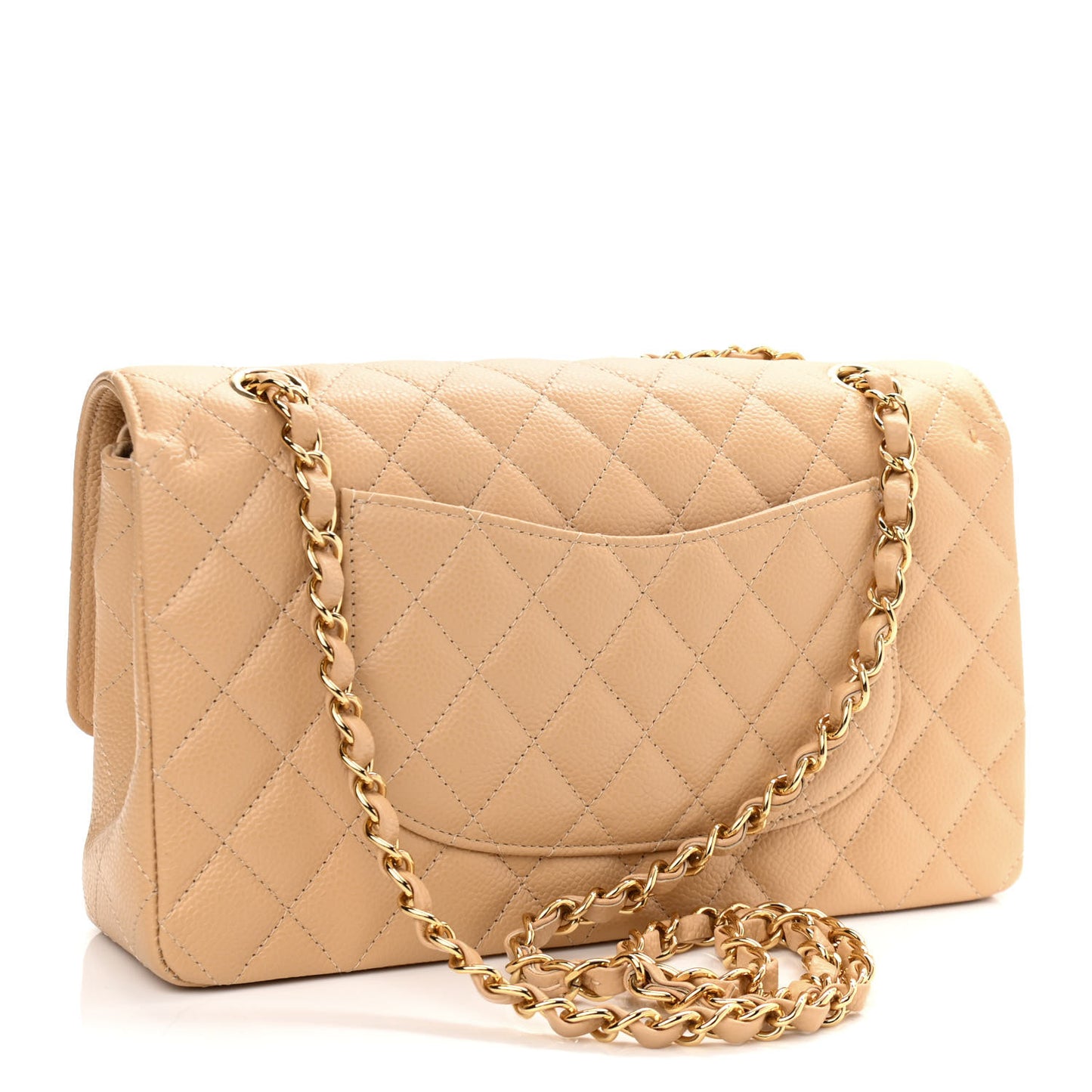 Caviar Quilted Medium Double Flap Beige Clair