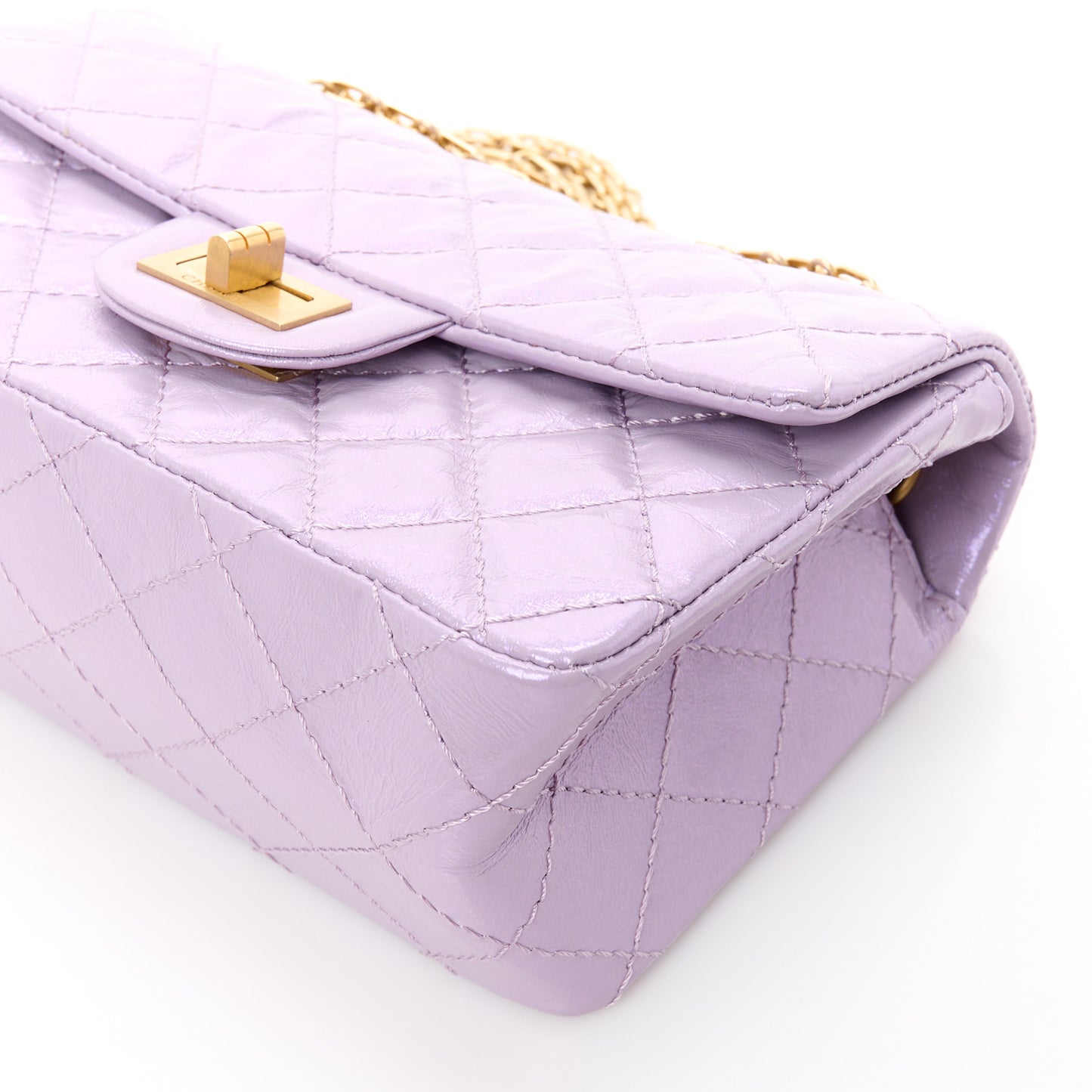 Glittered Aged Calfskin Quilted Mini 2.55 Reissue Flap Lilac