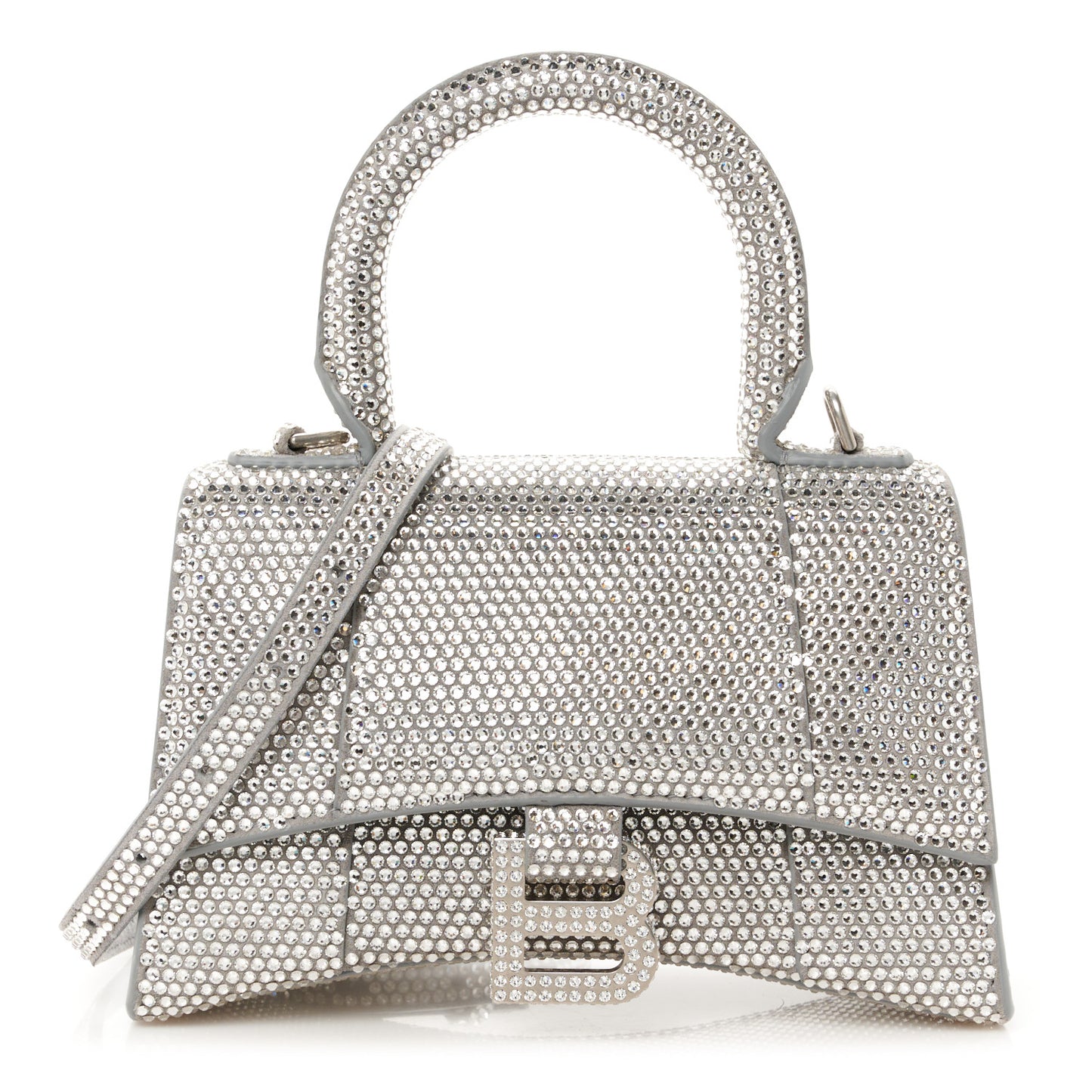 Strass Suede Hourglass Top Handle Bag XS Smoke Grey Crystal