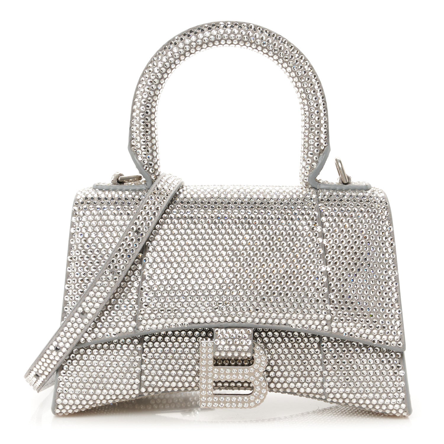 Balenciaga Strass Suede Hourglass Top Handle Bag XS Smoke Grey Crystal 1 of 10
