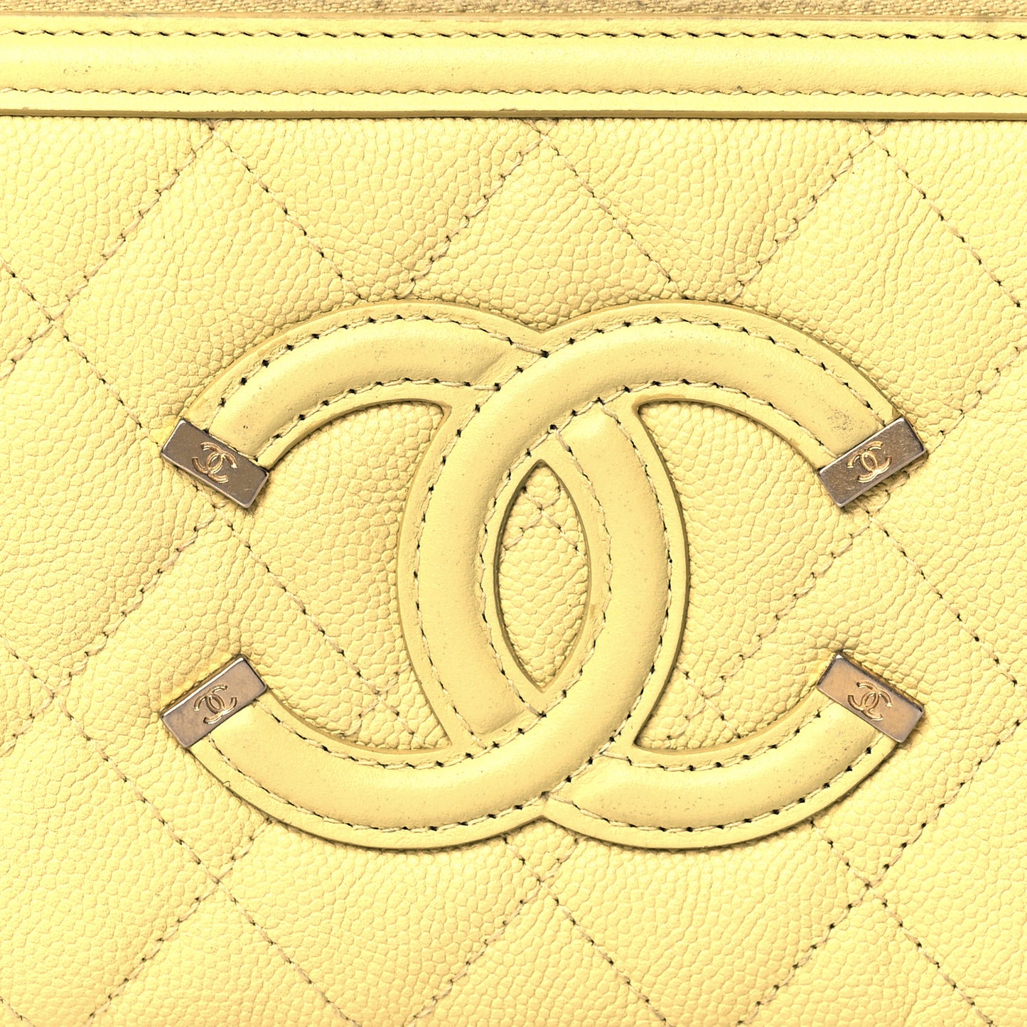 Caviar Quilted Filigree Zip Around Wallet Yellow