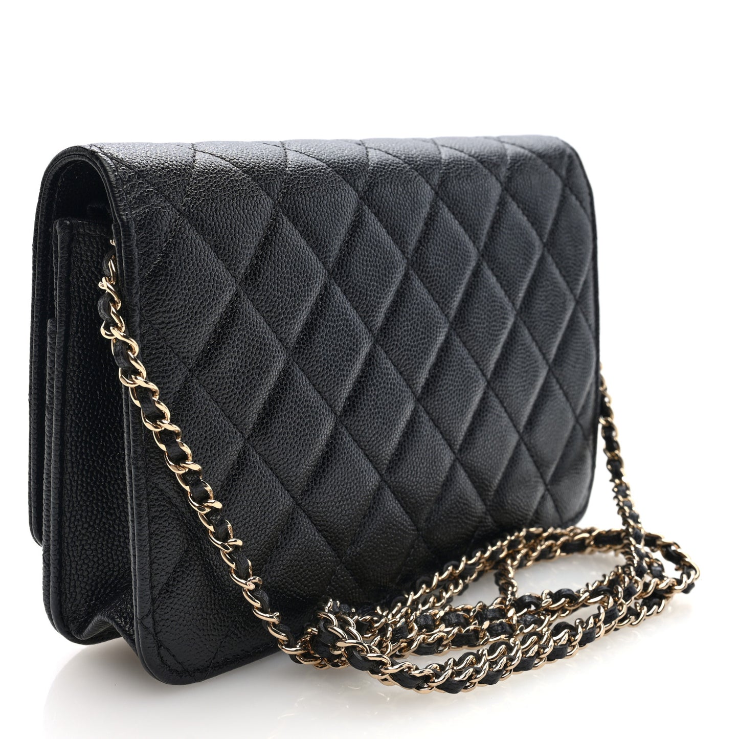 Caviar Quilted Golden Class Wallet On Chain WOC Black