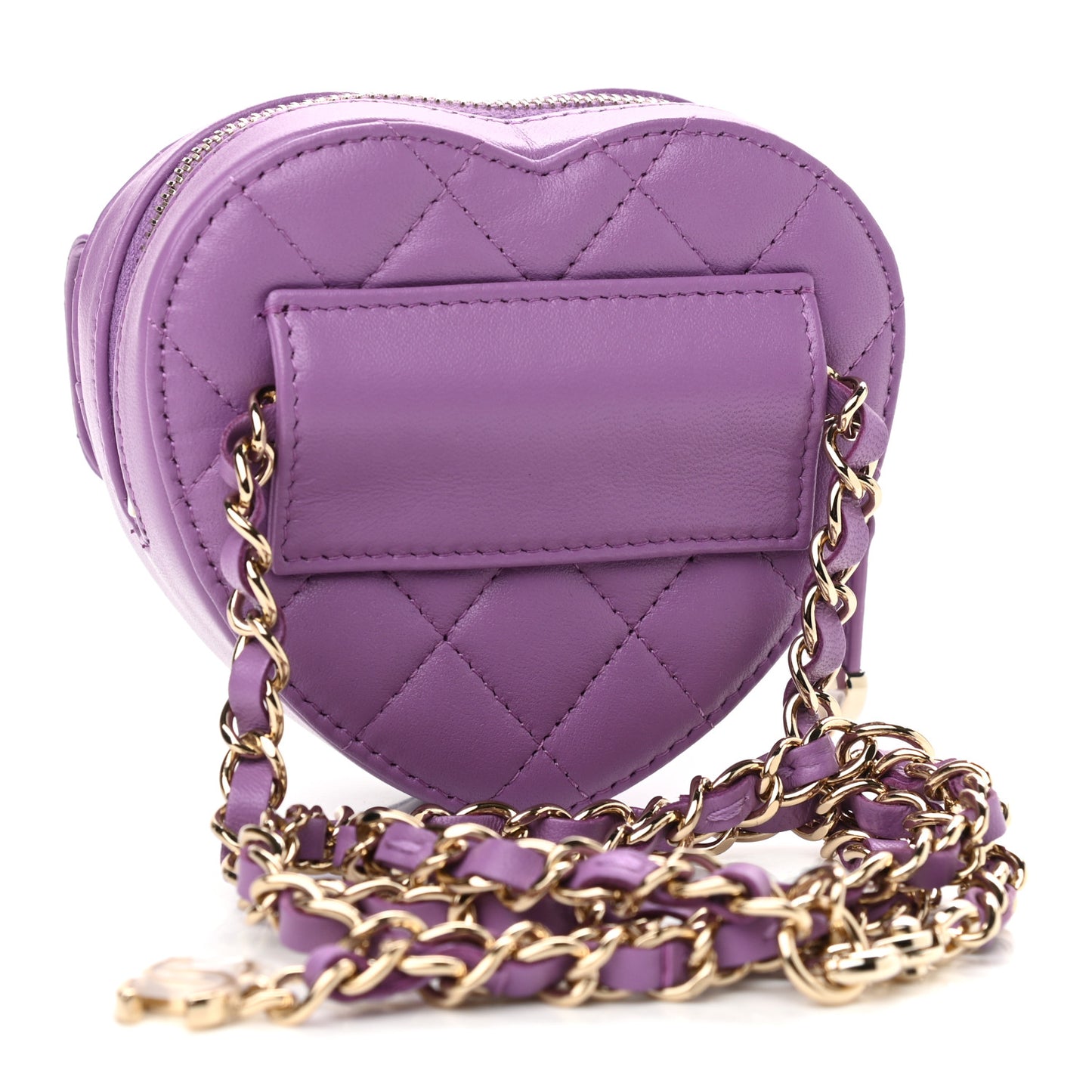 Lambskin Quilted CC In Love Heart Waist Belt Bag With Chain Purple