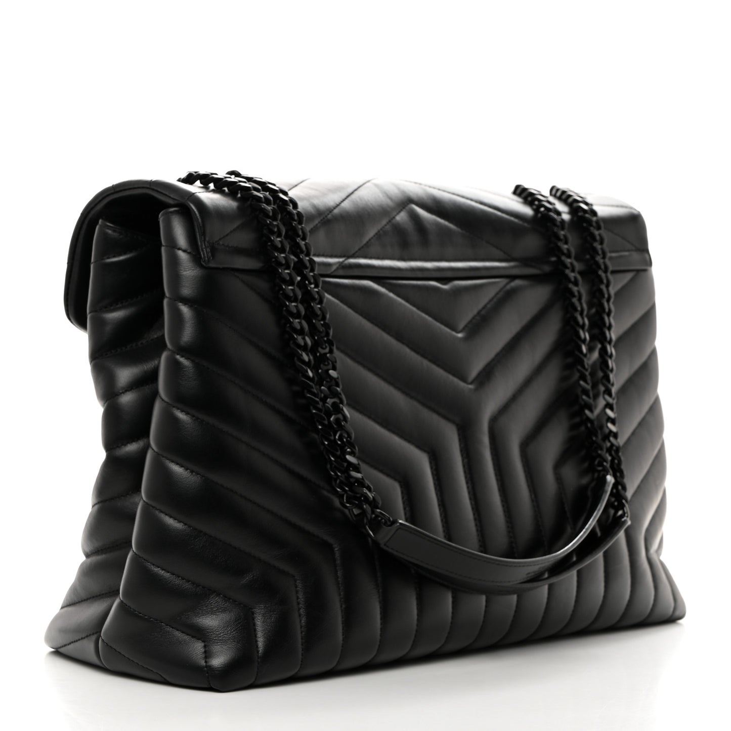 Calfskin Y Quilted Monogram Monochrome Large Loulou Chain Satchel Black