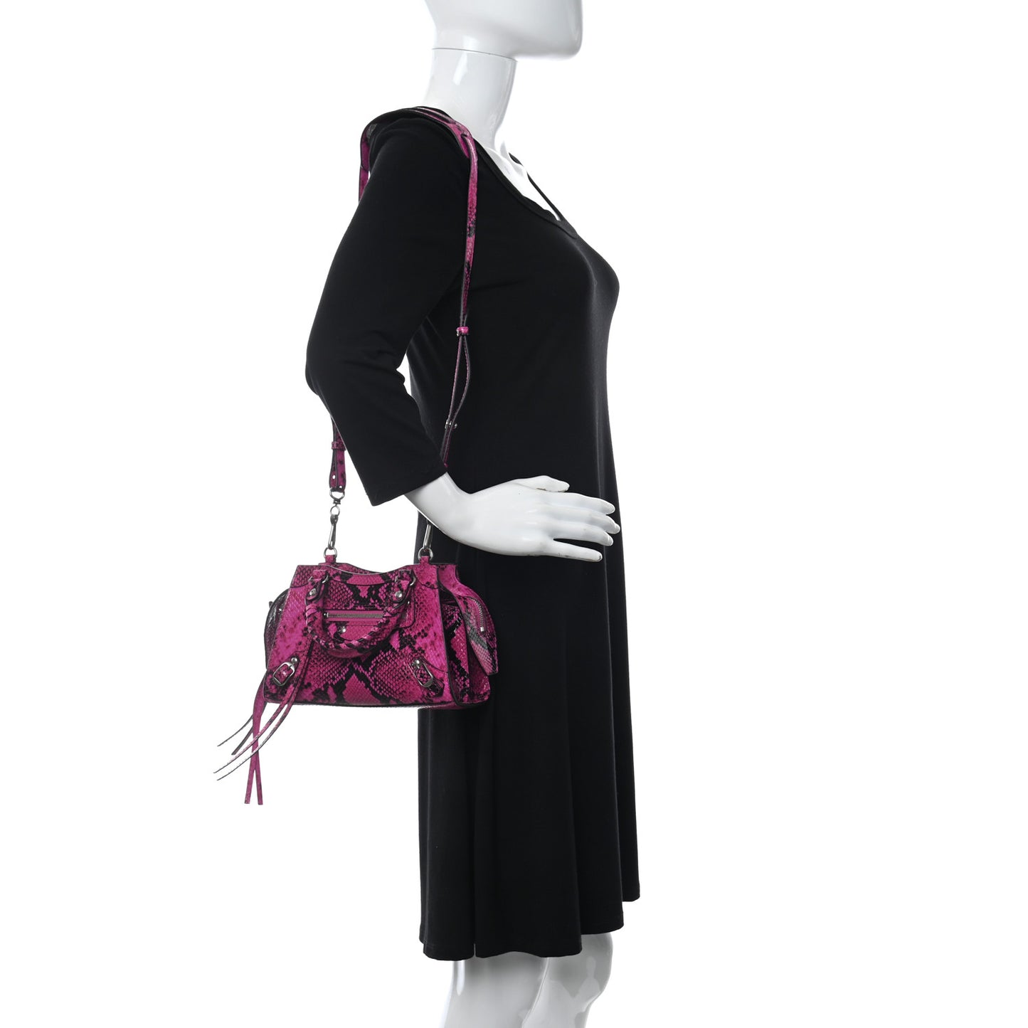 Calfskin Python Effect Neo Classic Silver Hardware Mini City Fuchsia Black