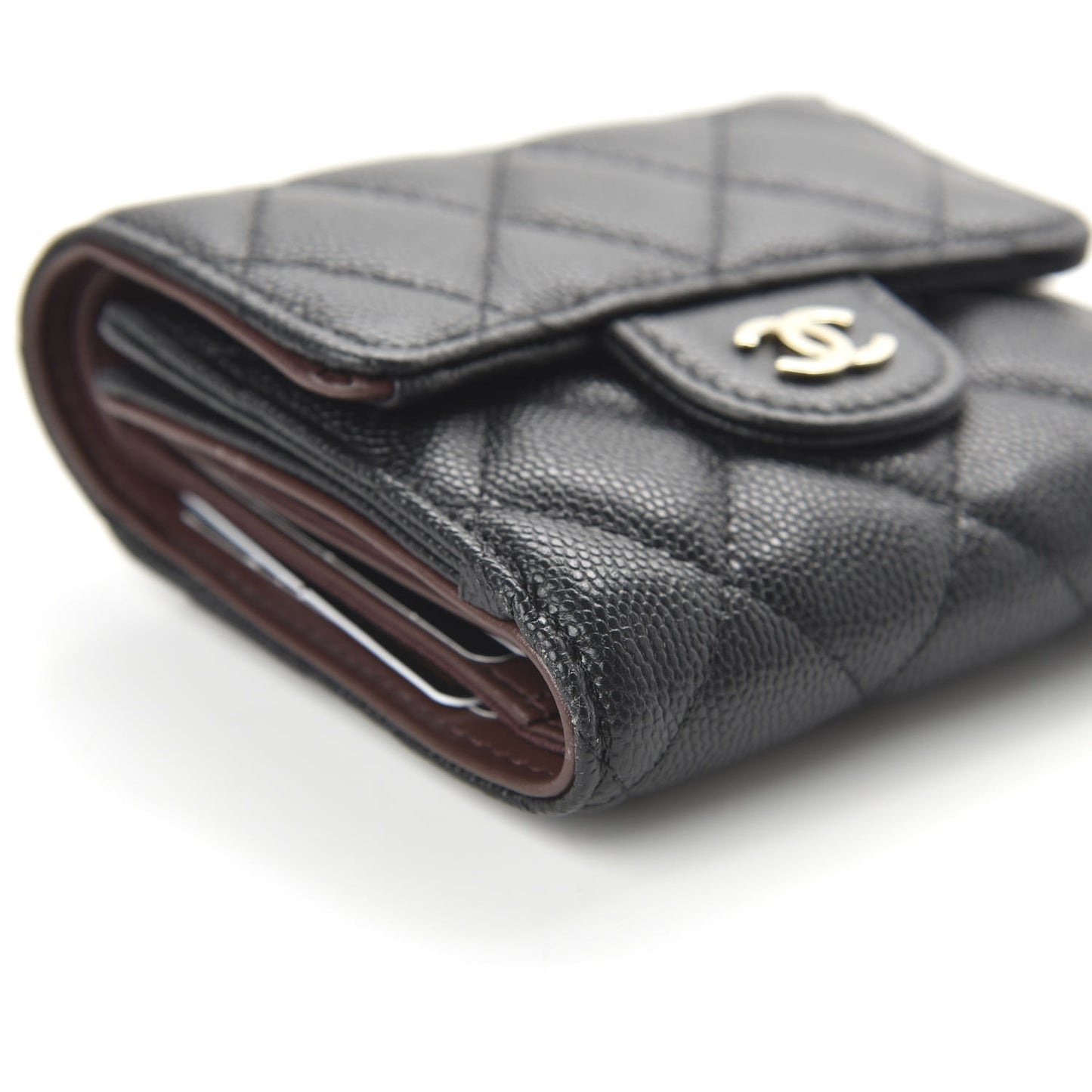 Caviar Quilted Compact Flap Wallet Black