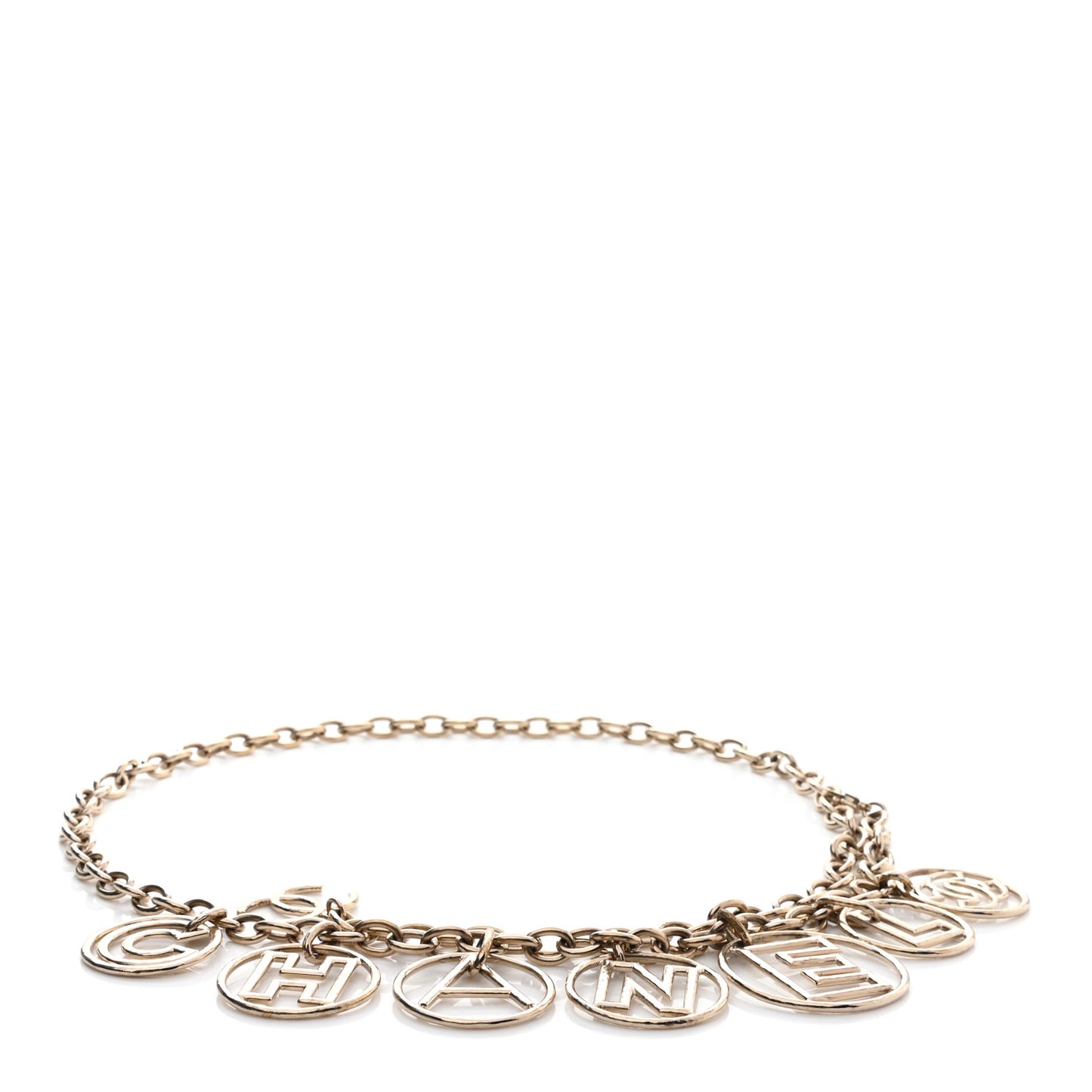 Metal Strass Crystal Chain Logo Belt Gold