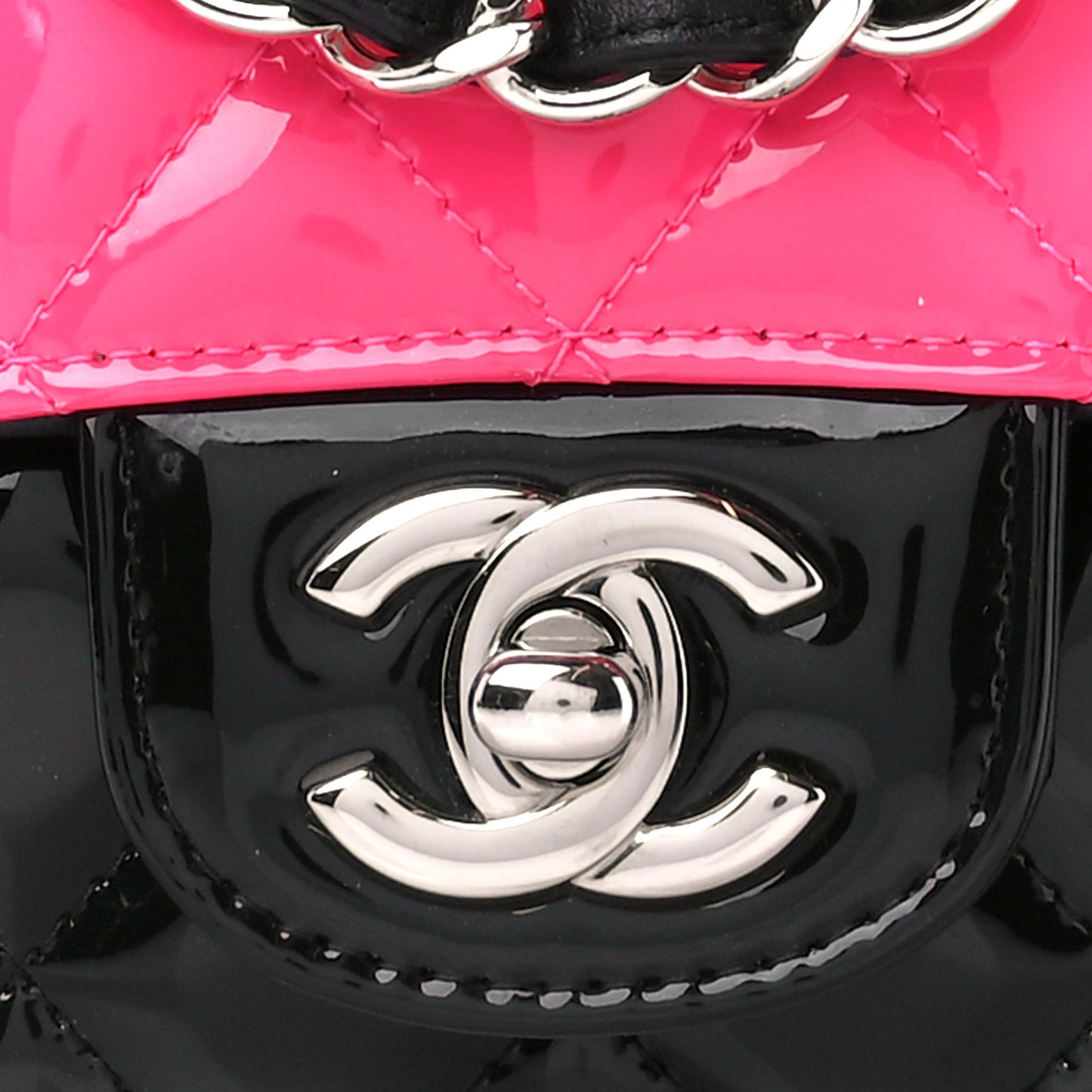 Patent Calfskin Quilted Bi-Color Mini Rectangular Flap Pink Black