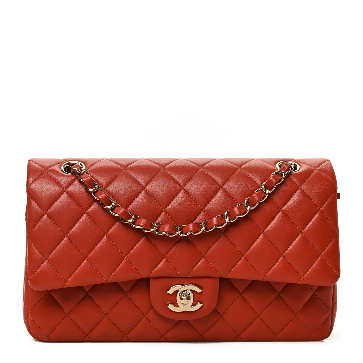 Lambskin Quilted Medium Double Flap Brown