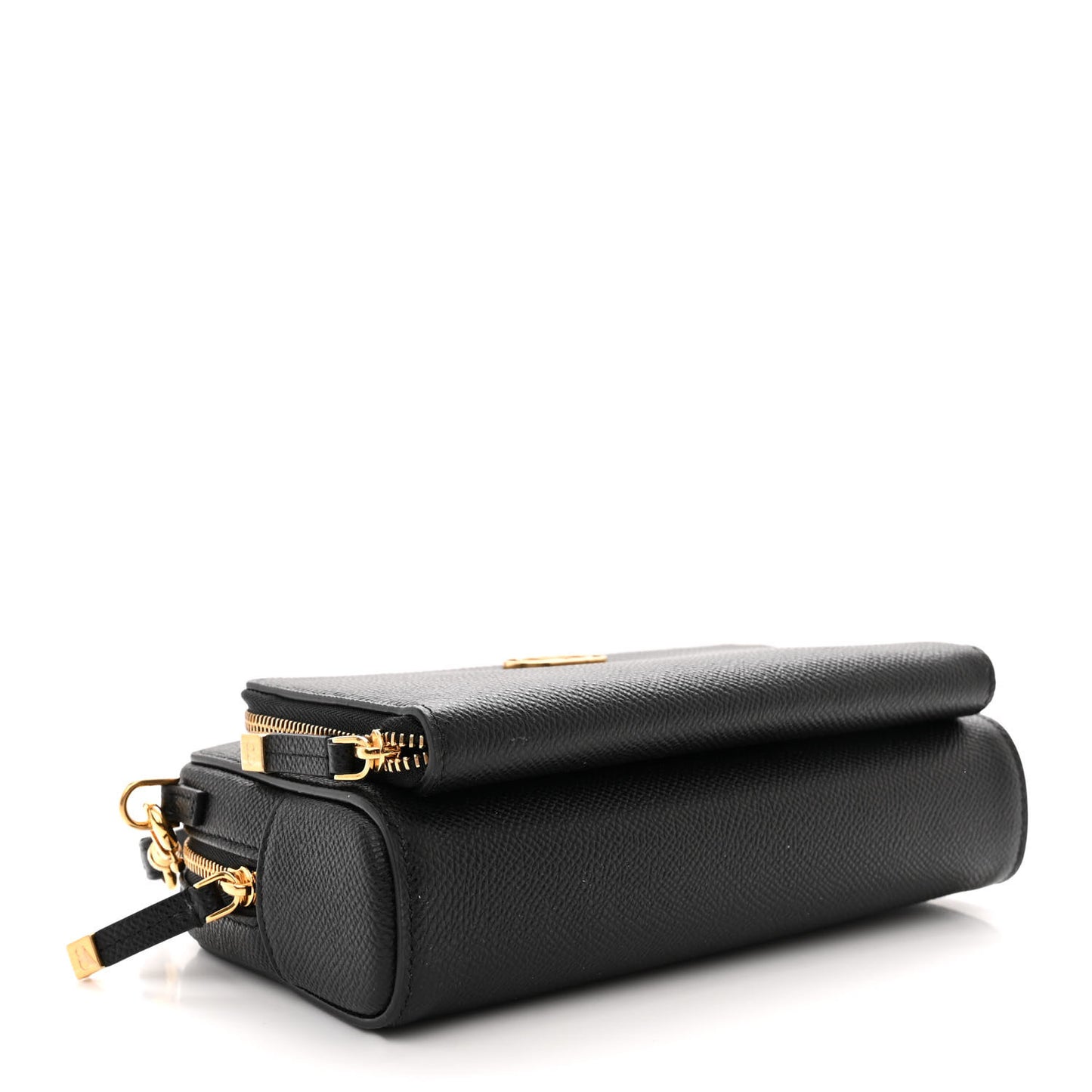 Grained Calfskin Caro Double Pouch Black