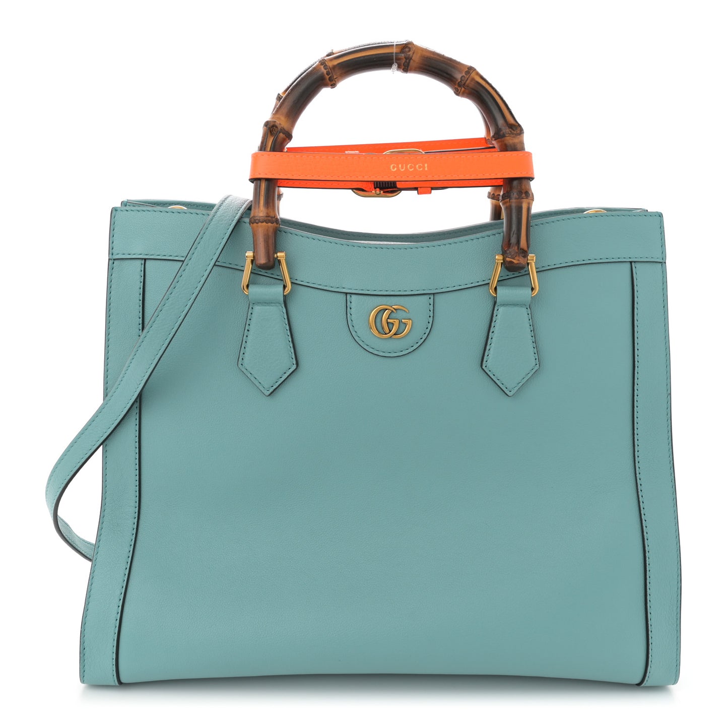 Wonka Grain Calfskin Medium Diana Tote Bag Dusty Azure Orange Fluo