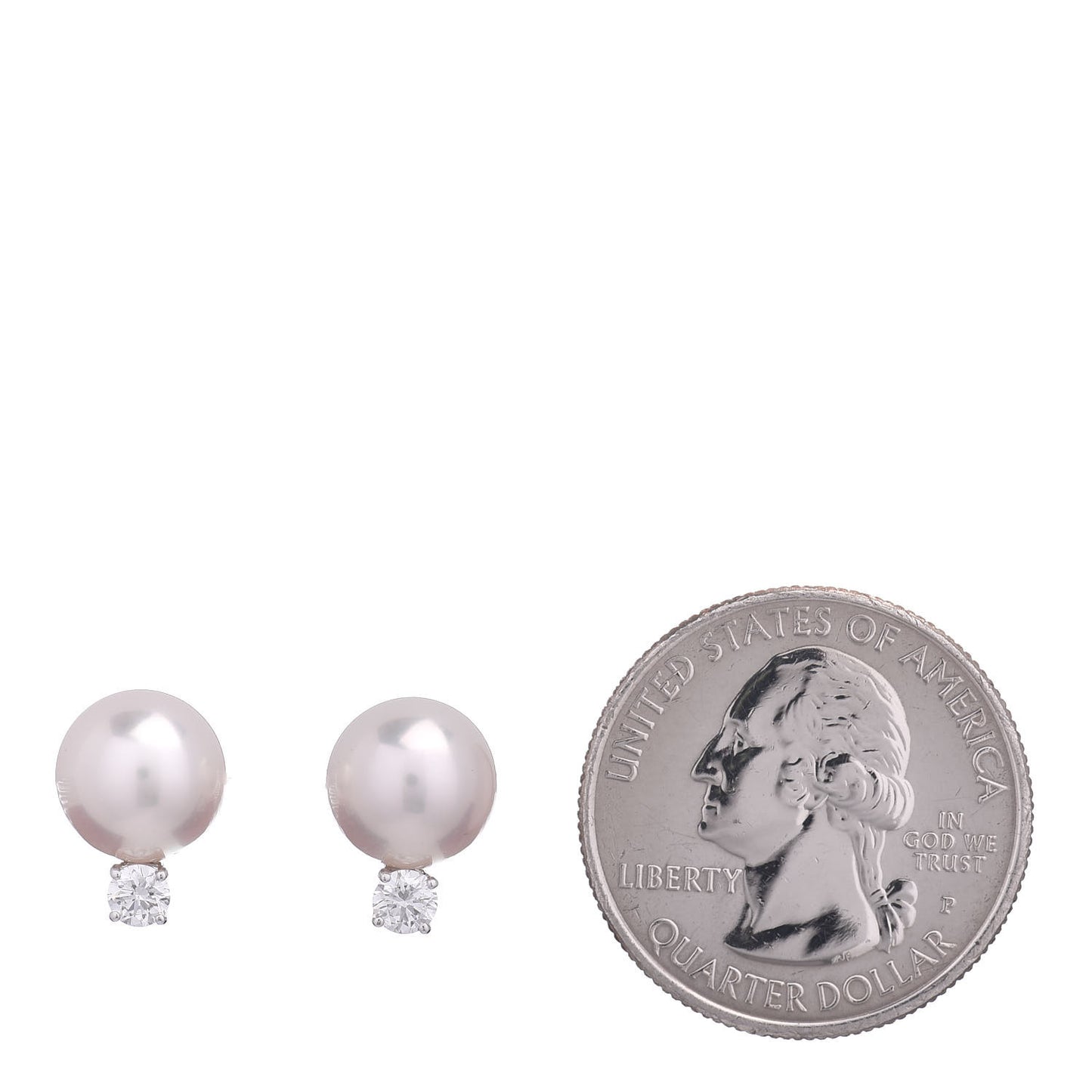 18K White Gold Diamond Akoya Pearl 9mm Stud Earrings