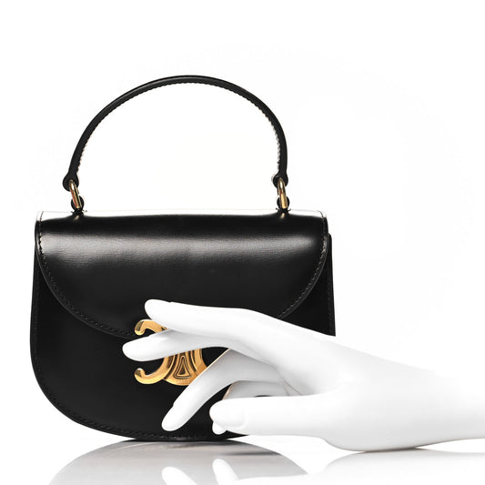Shiny Calfskin Triomphe Mini Besace Clea Black