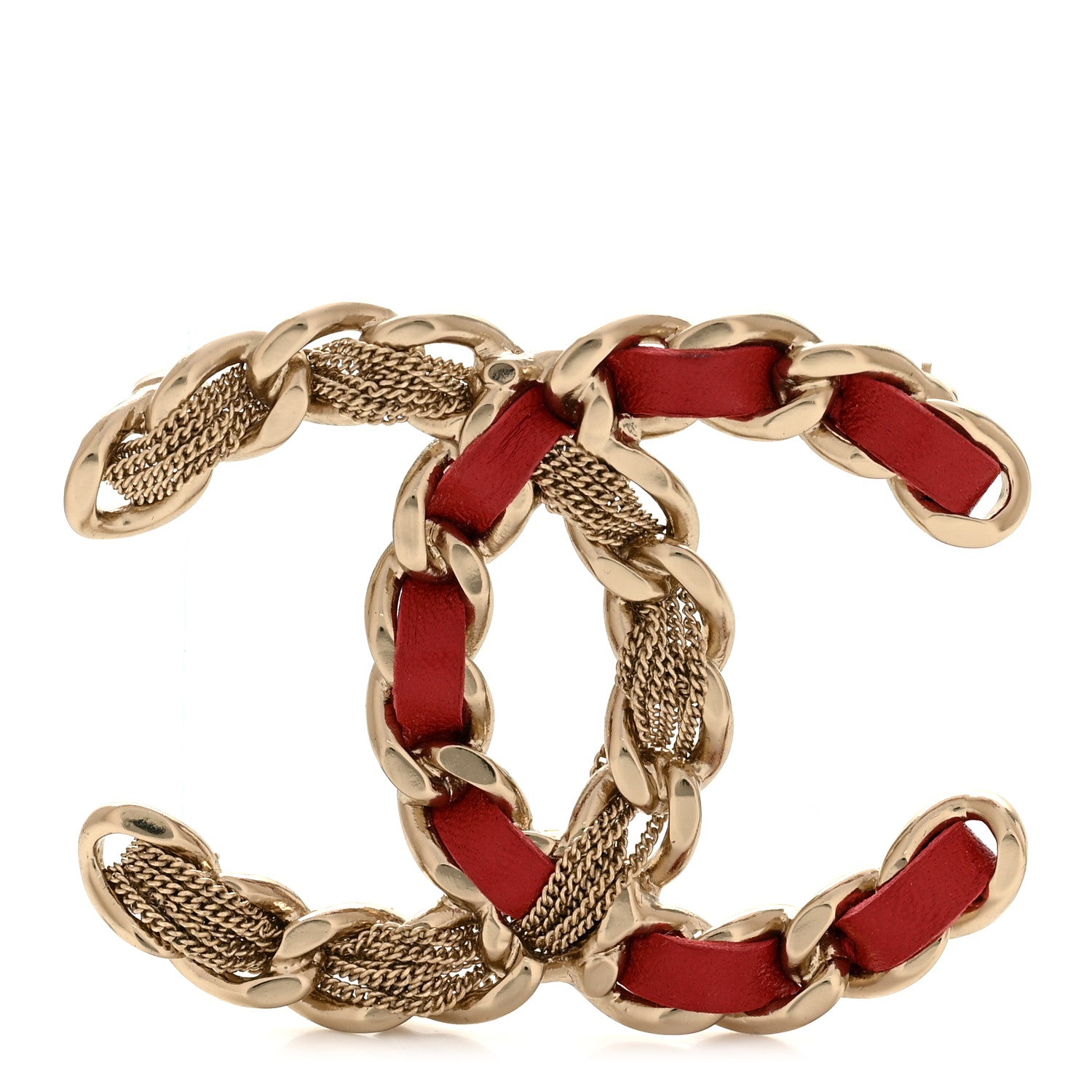 Chanel Metal Chain French New Wave CC Brooch Red Gold 1853344