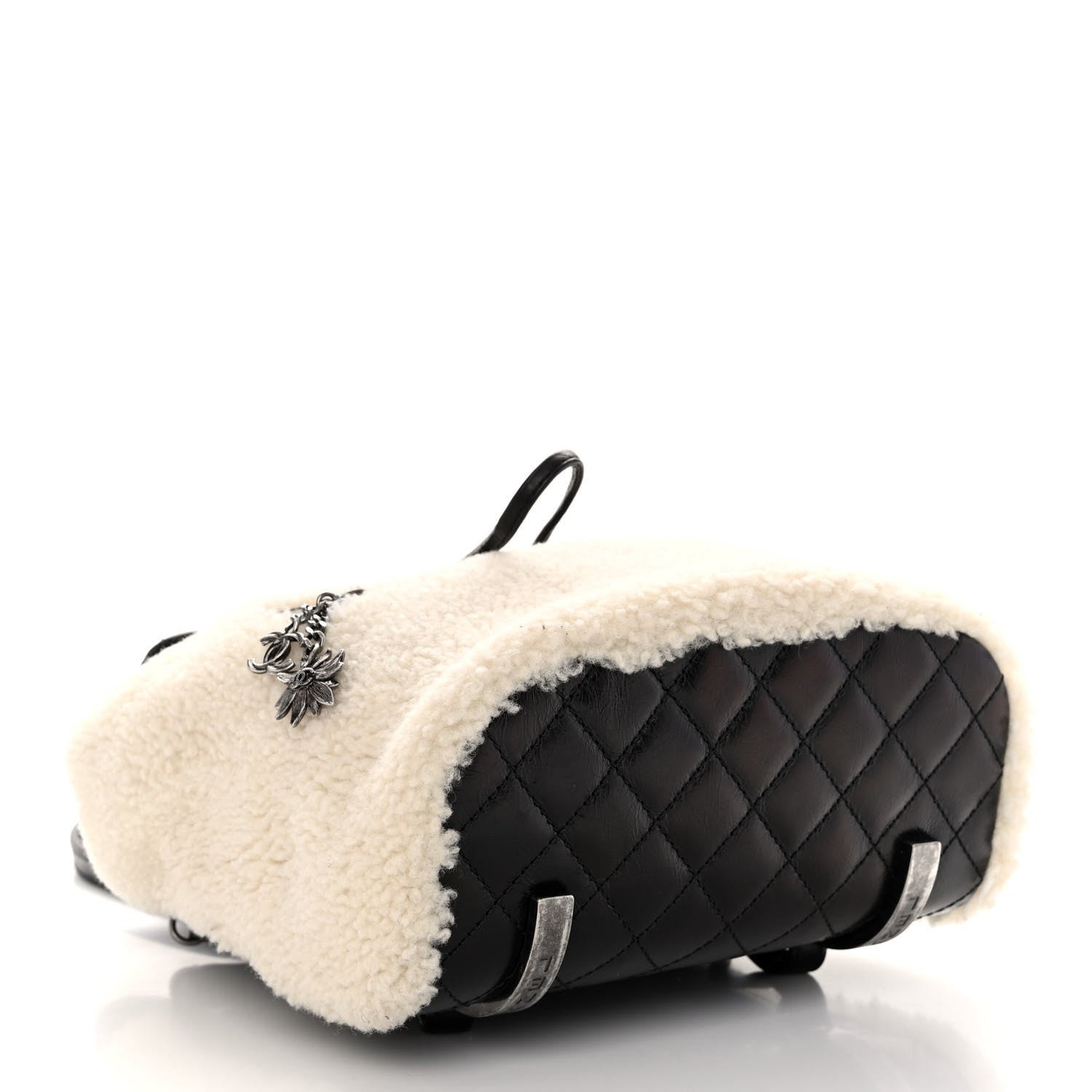 Chanel Glazed Calfskin Shearling Quilted Small Mountain Backpack Black Ivory 4 of 10