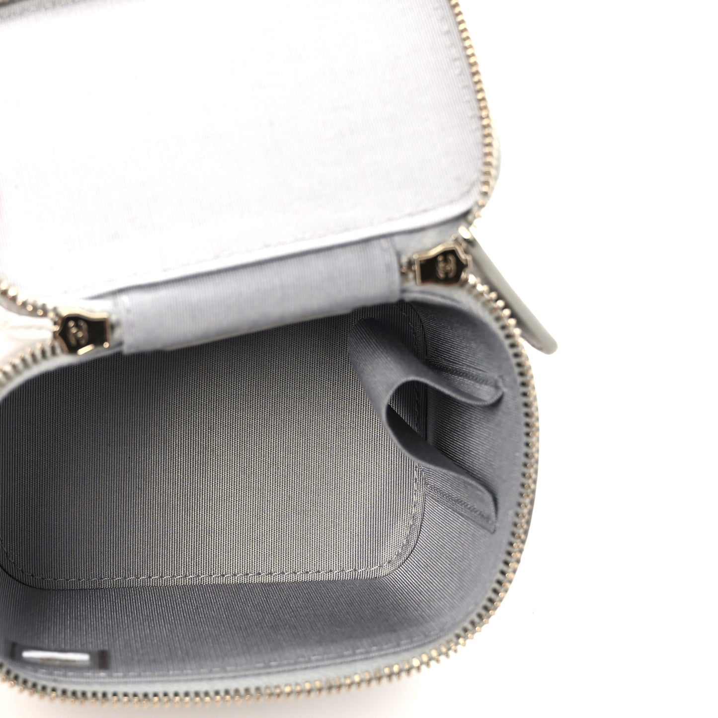 Lambskin Quilted Top Handle Mini Vanity Case With Chain Grey